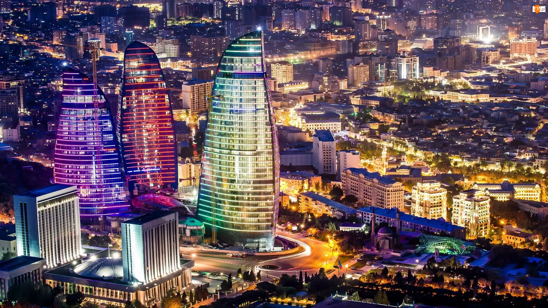 Baku, Miasto nocą, Azerbejdżan