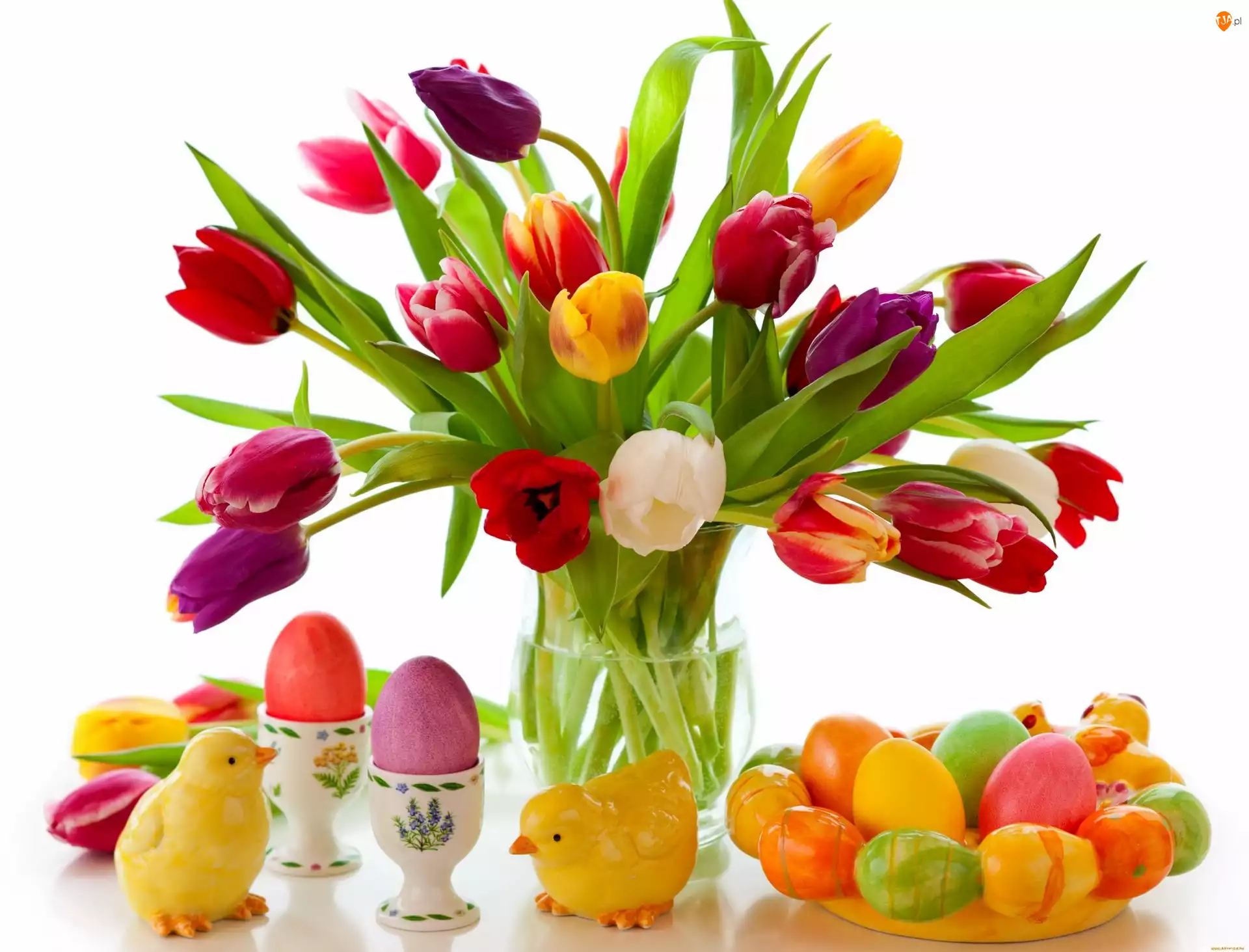Bukiet, Pisanki, Tulipany, Wielkanoc, Kolorowe