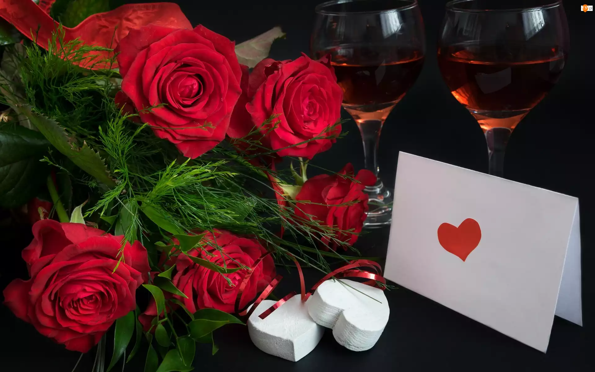 Wino, Walentynki, Róże, Miłosne, Kwiaty