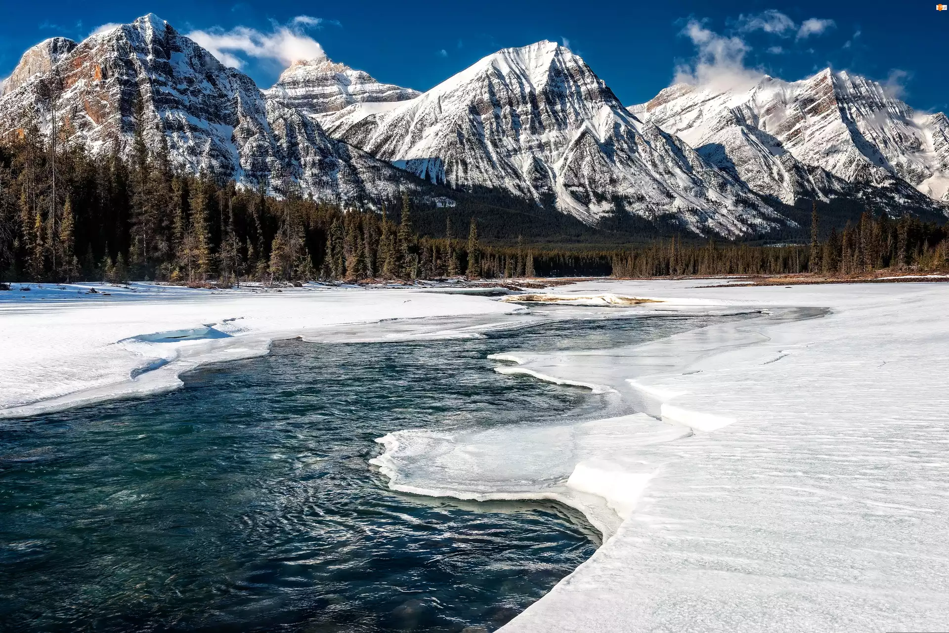 Rzeka, Kanada, Góry, Zima