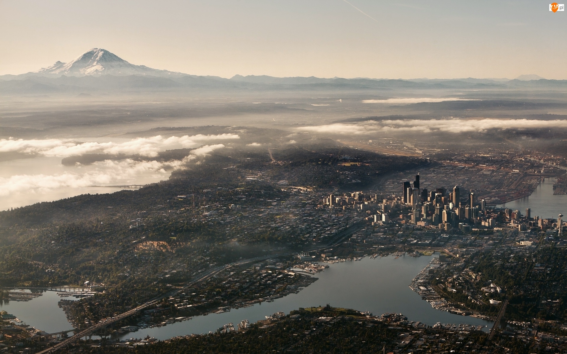 Chmury, Stany Zjednoczone, Miasto, Seattle, Góra