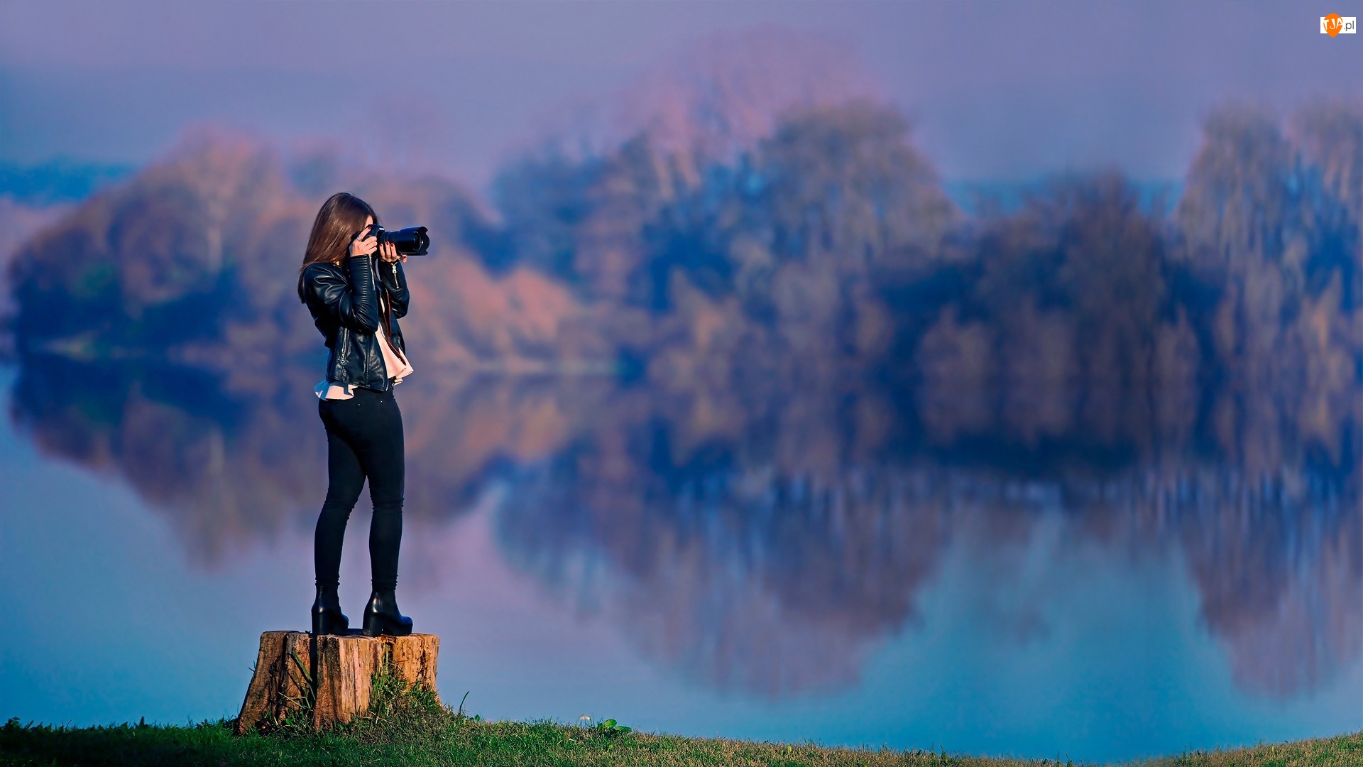 Dziewczyna, Jezioro, Fotografowanie, Aparat