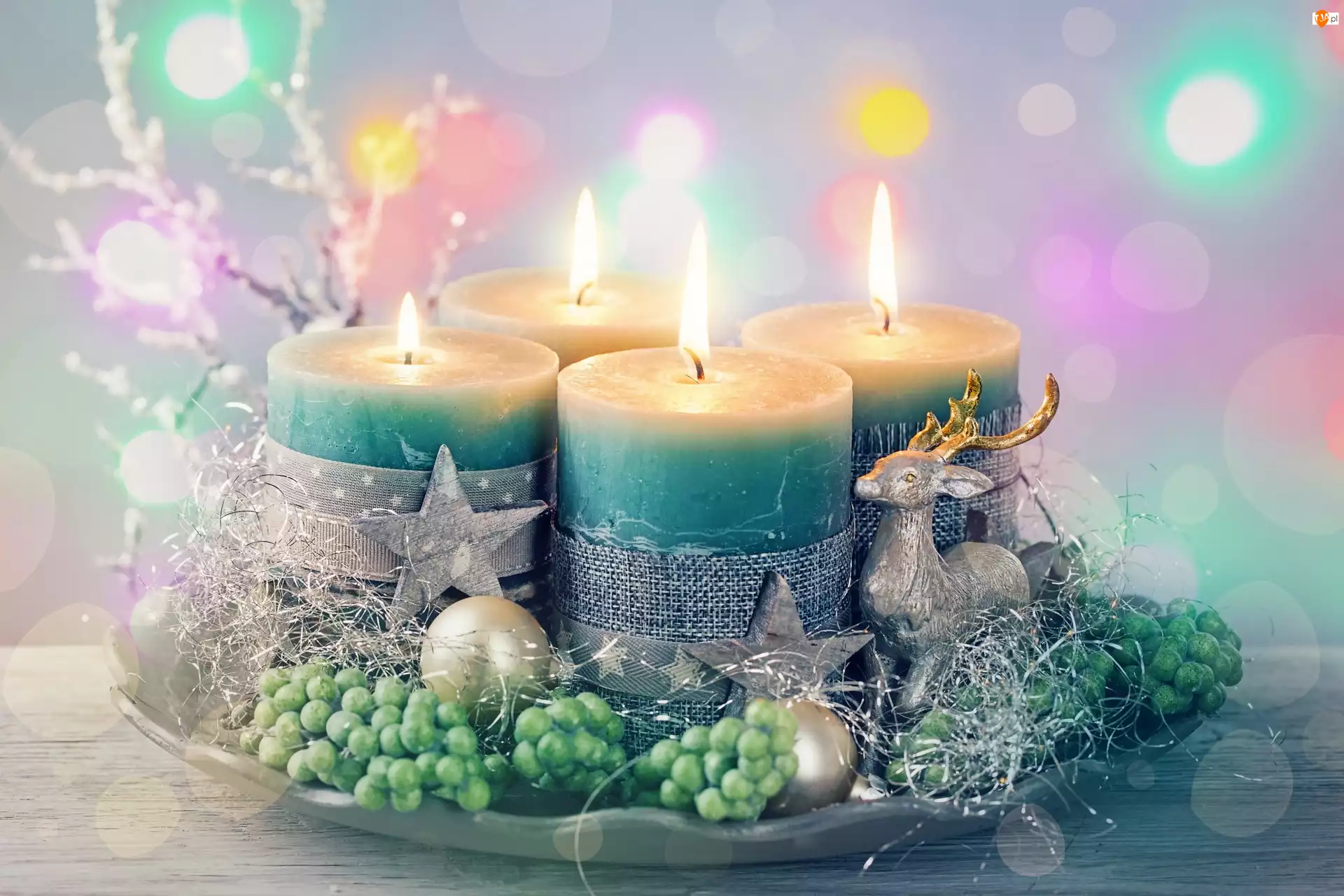 Zielone, Świąteczne, Boże Narodzenie, Dekoracja, Świeczki