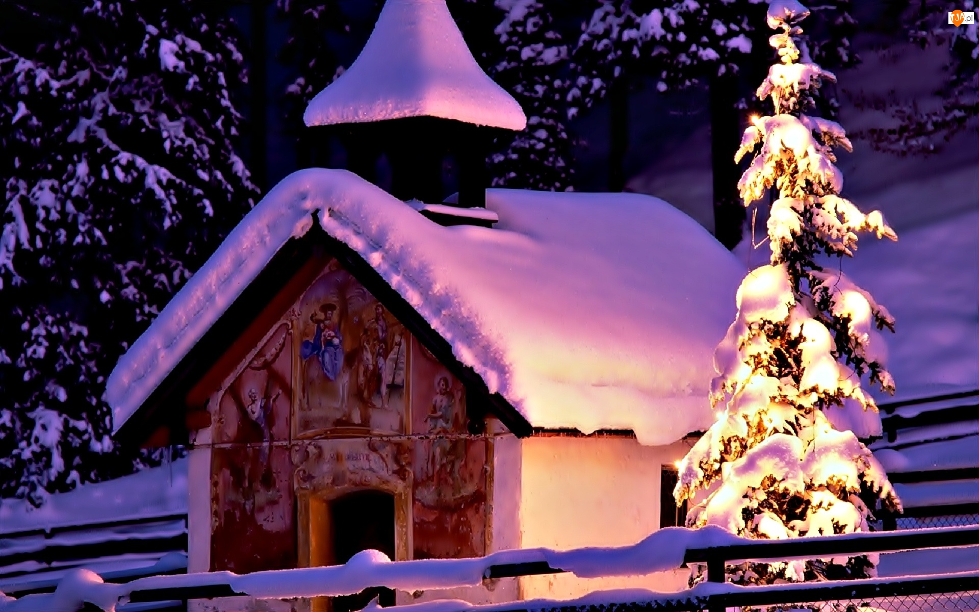 Zima, Drzewa, Śnieg, Cerkiew