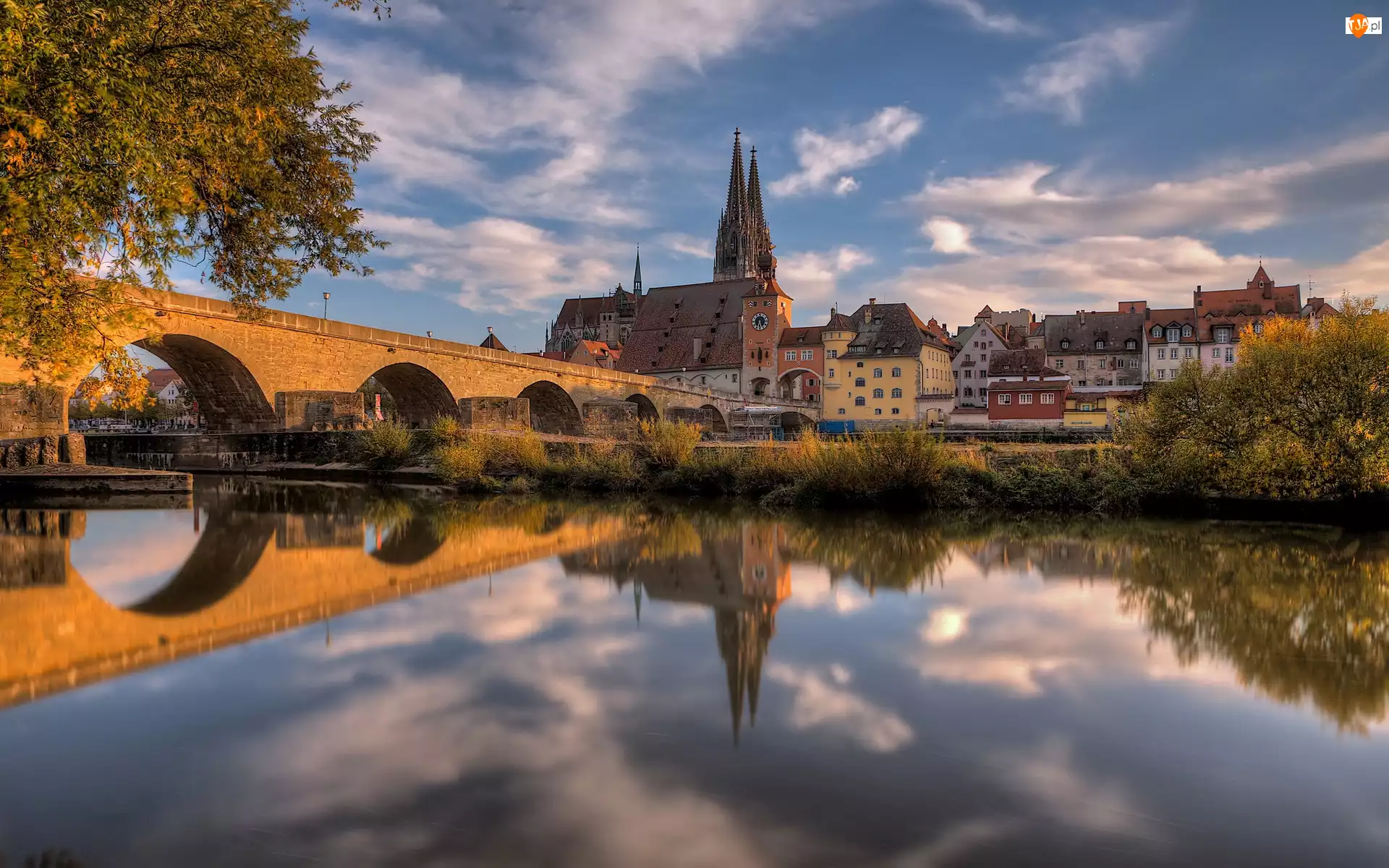 Katedra, Jesień, Most, Rzeka, Bawaria