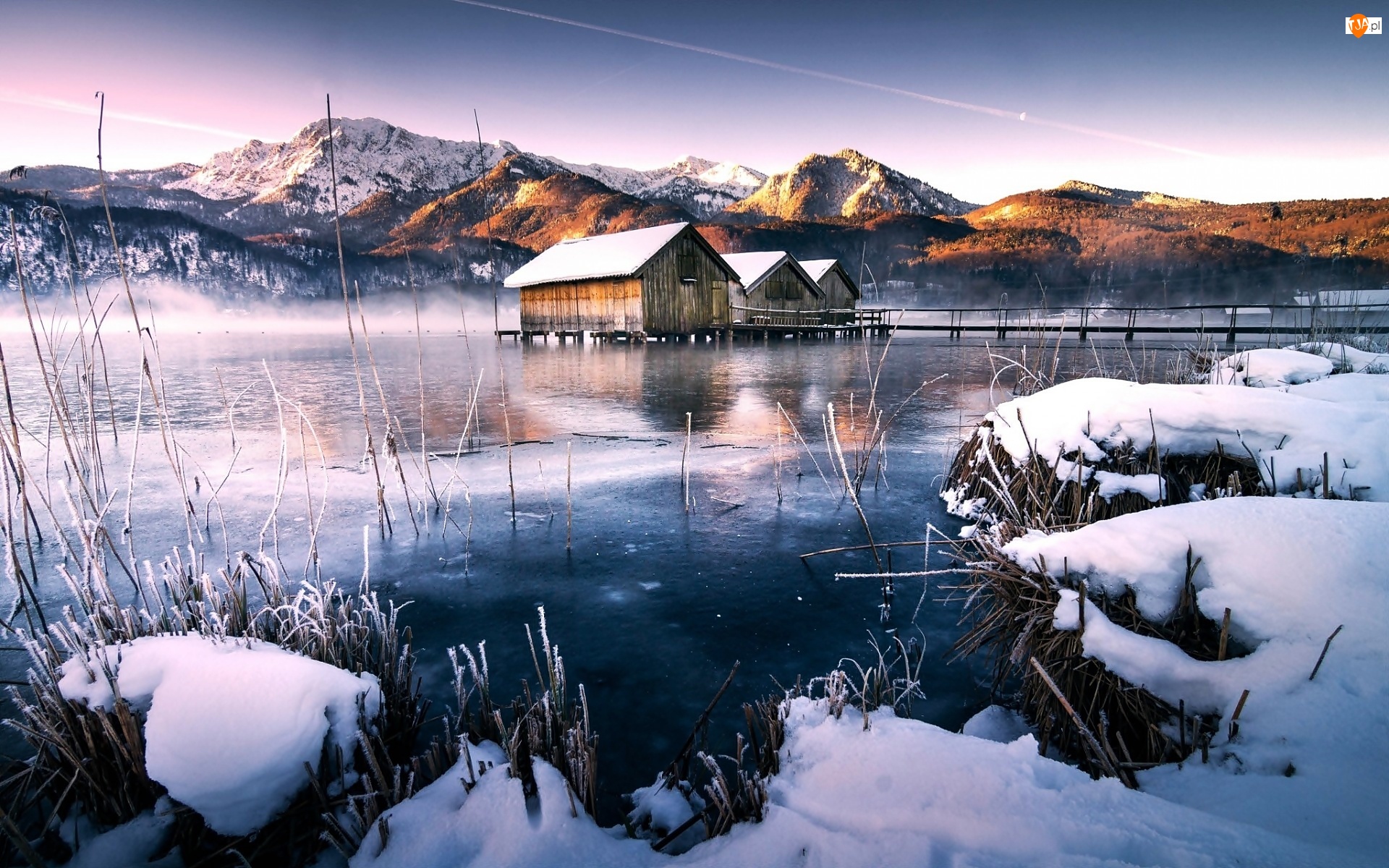 Drewniane Domki, Zima, Góry, Jezioro