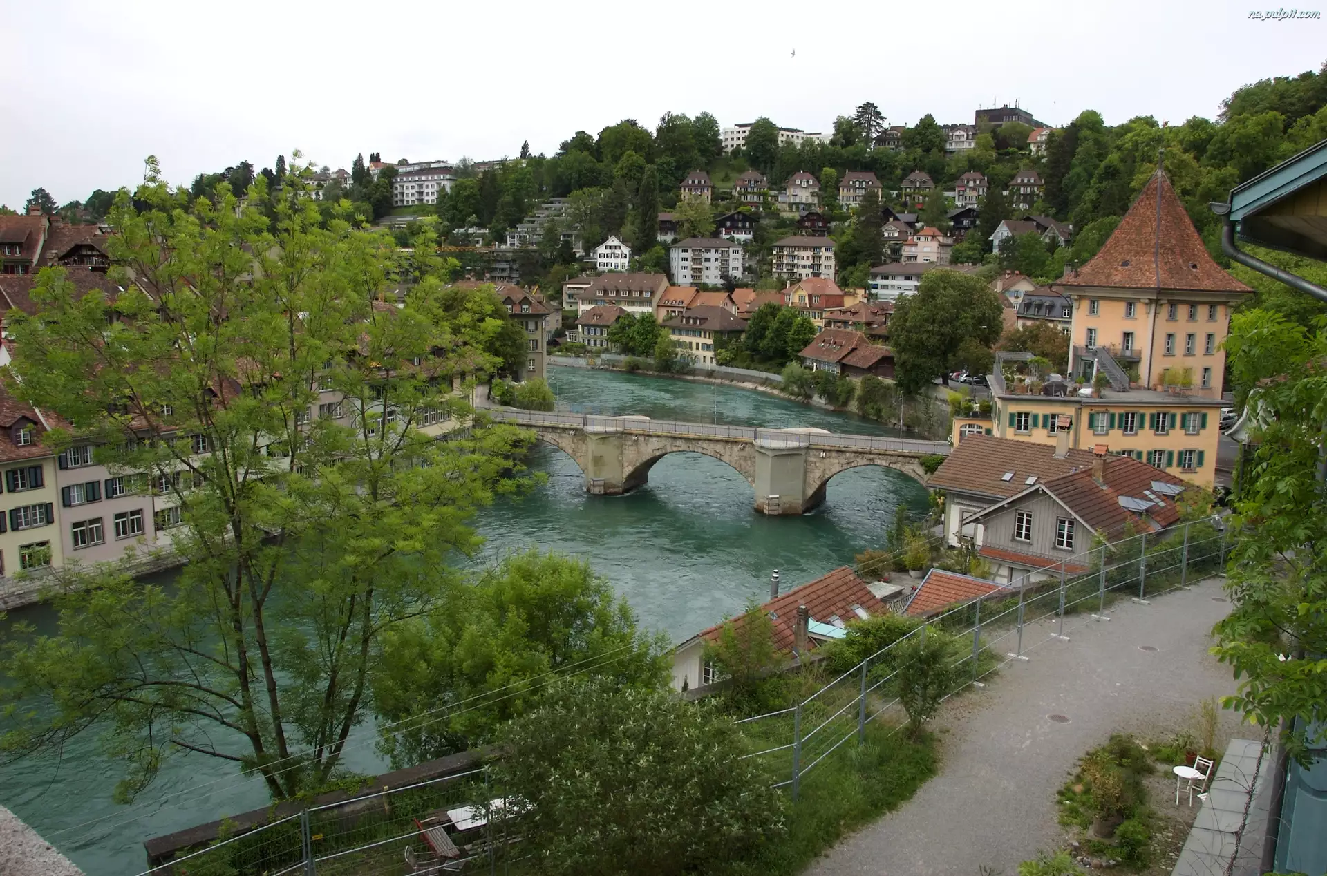 Most, Domy, Szwajcaria, Berno, Rzeka