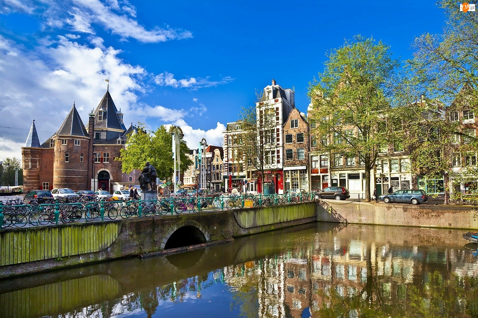 Miasta, Most, Amsterdam, Rowery, Panorama, Kanał