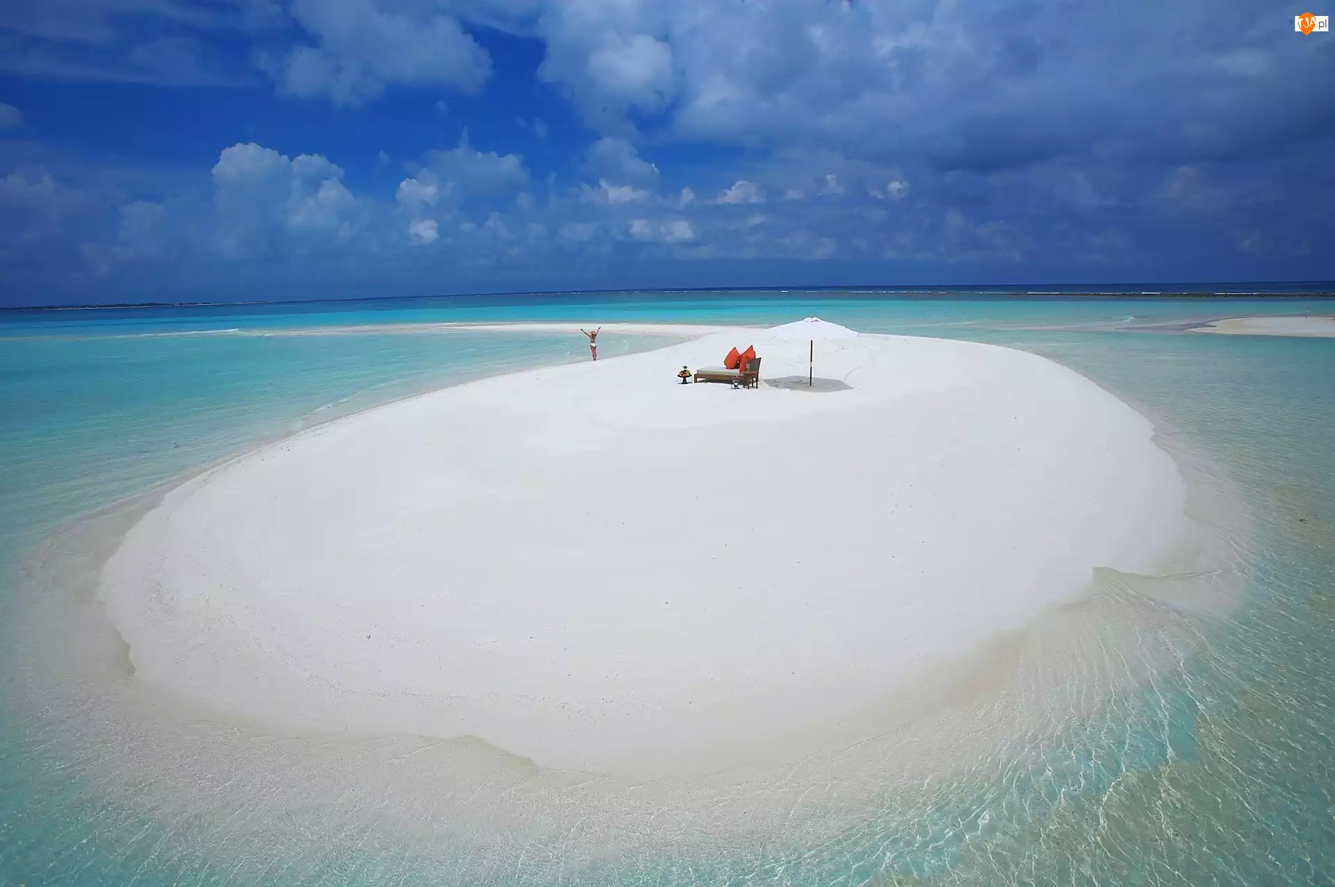Ocean, Malediwy, Plaża, Kobieta
