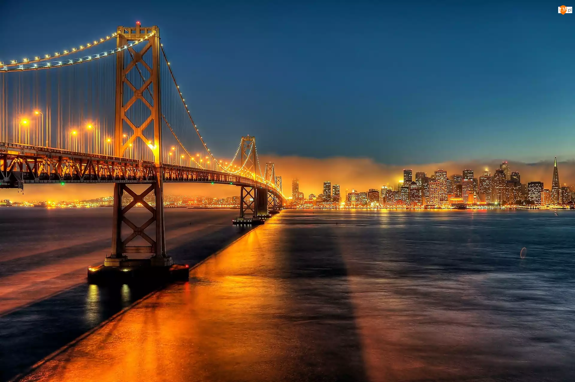 Golden Gate, Zatoka, Chmur, Miasto, Drapacze, Nocą, Most, San Francisco