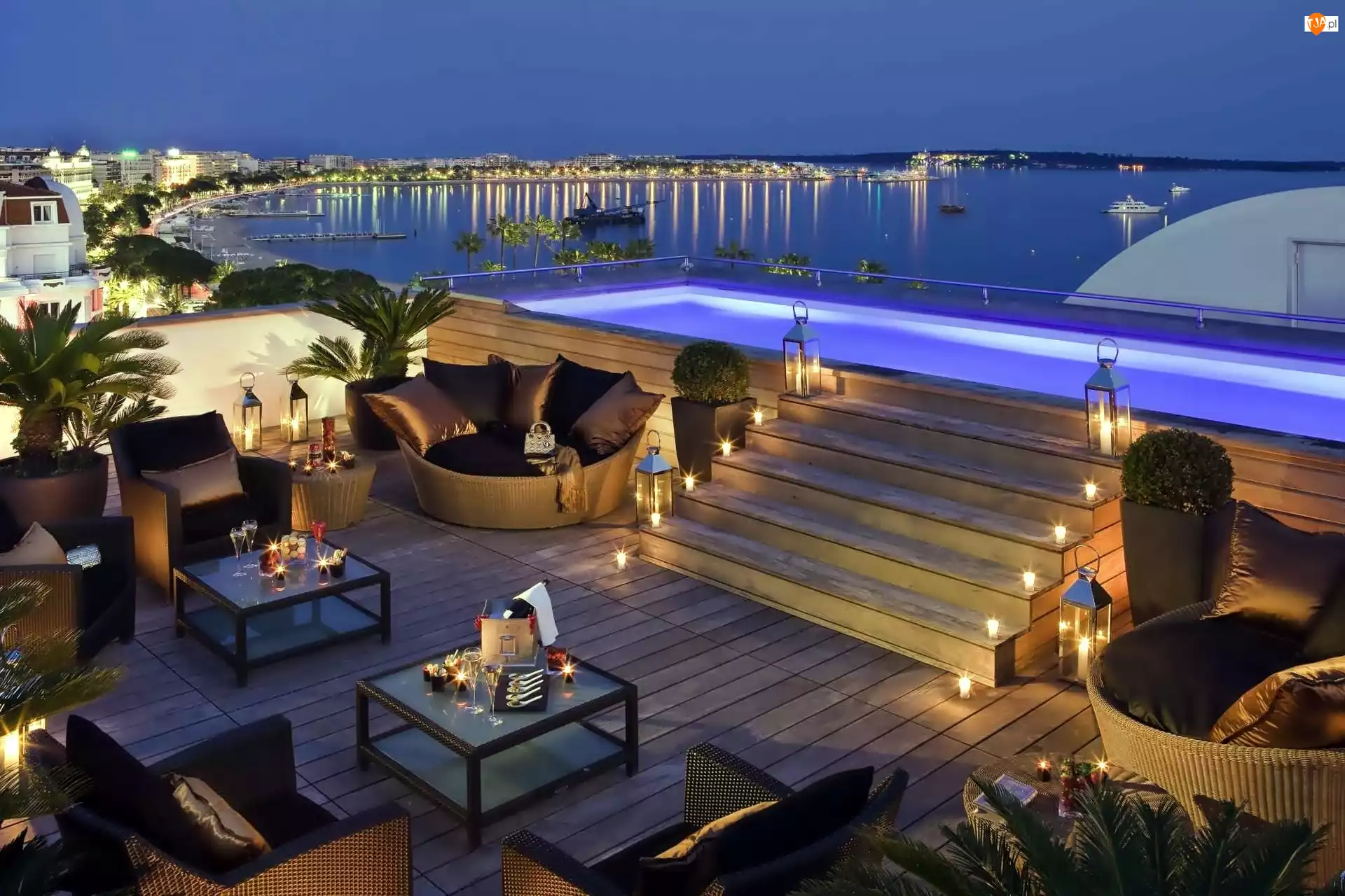 Morze, Luksusowy, Basen, Cannes, Hotel, Widok, Francja, Taras
