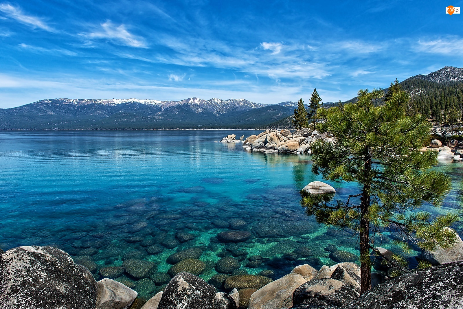 Góry, Nevada, Tahoe, Sosna, Jezioro, Kamienie