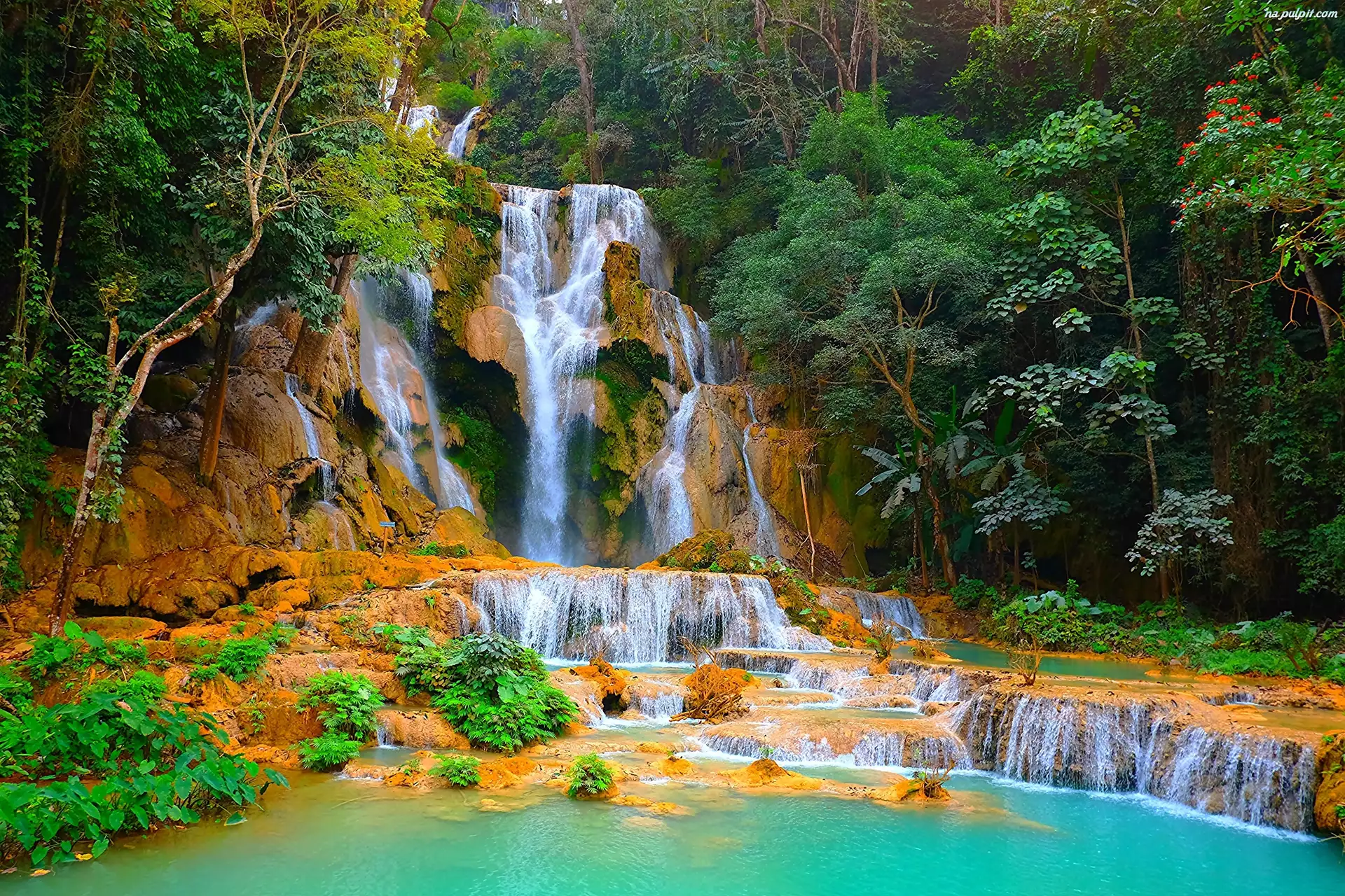 Wodospad, Laos, Jeziorko, Las, Kuang Si