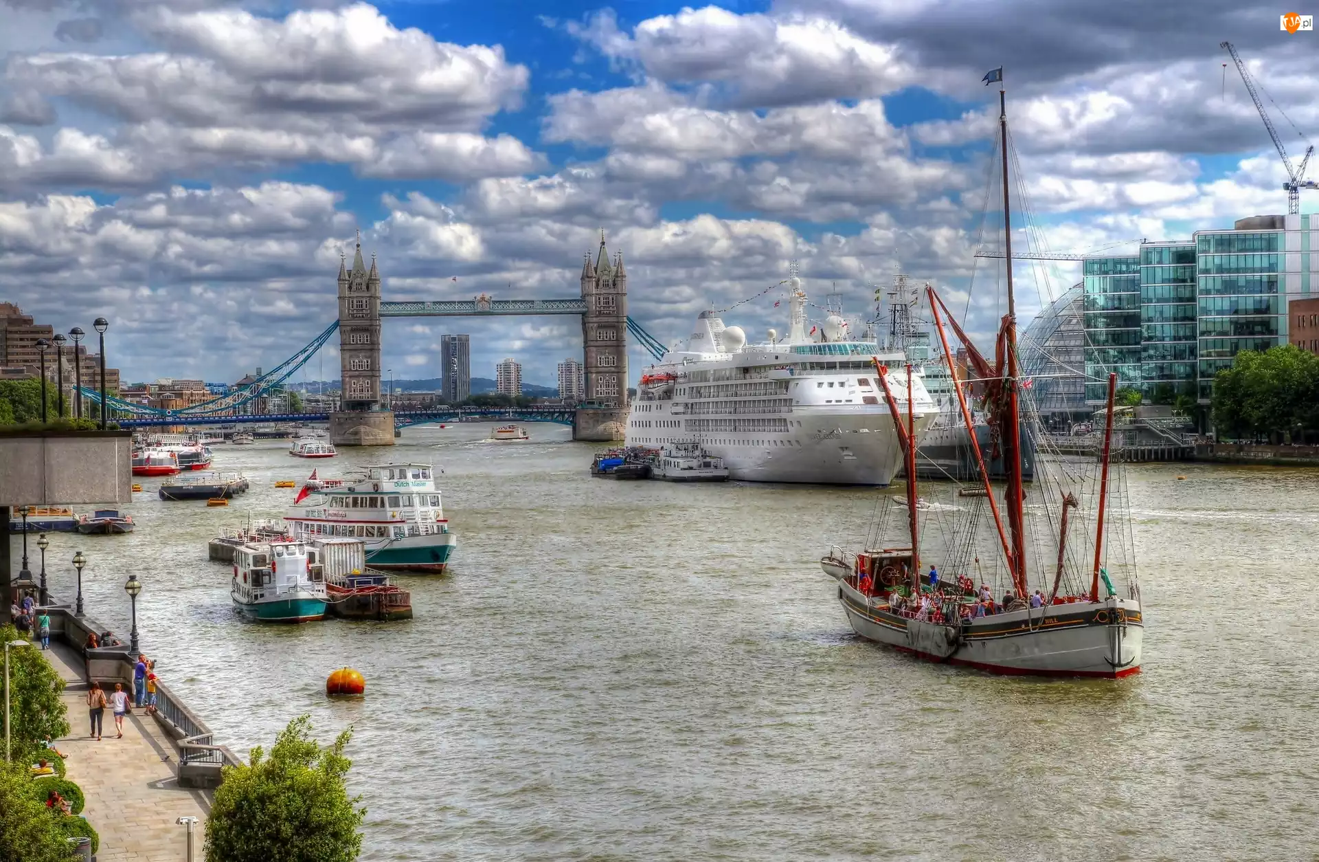 Londyn, Rzeka, Statki, Most Tower Bridge