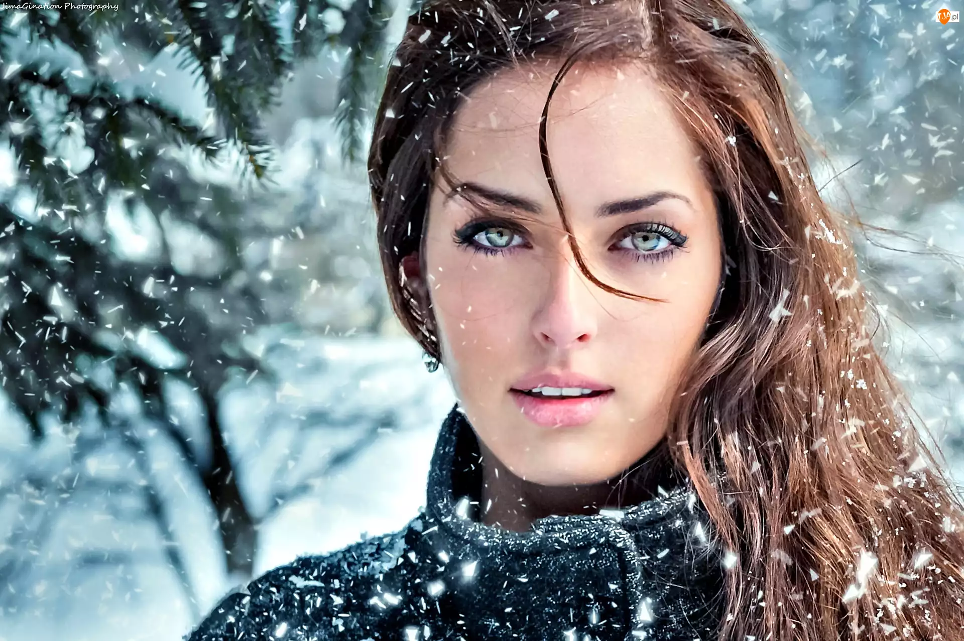 Śnieg, Piękna, Kobieta, Zima