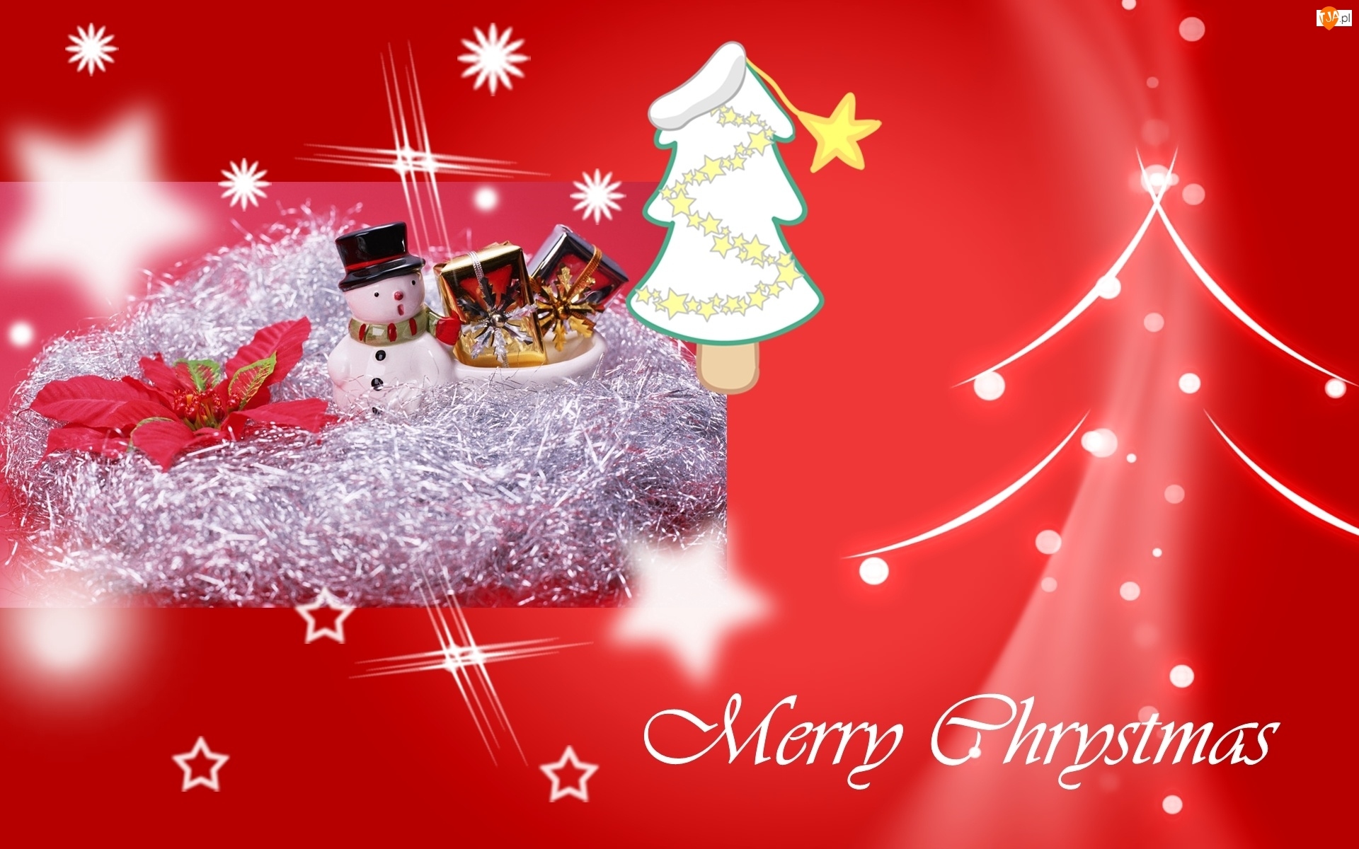 Boże Narodzenie, Choinka, Gwiazdki, Bałwan, Merry Christmas