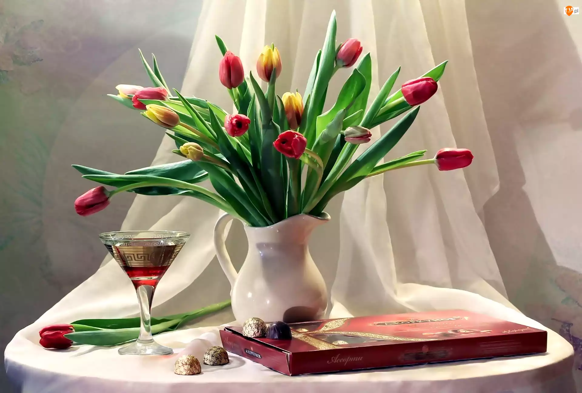 Kompozycja, Kolorowe, Tulipany