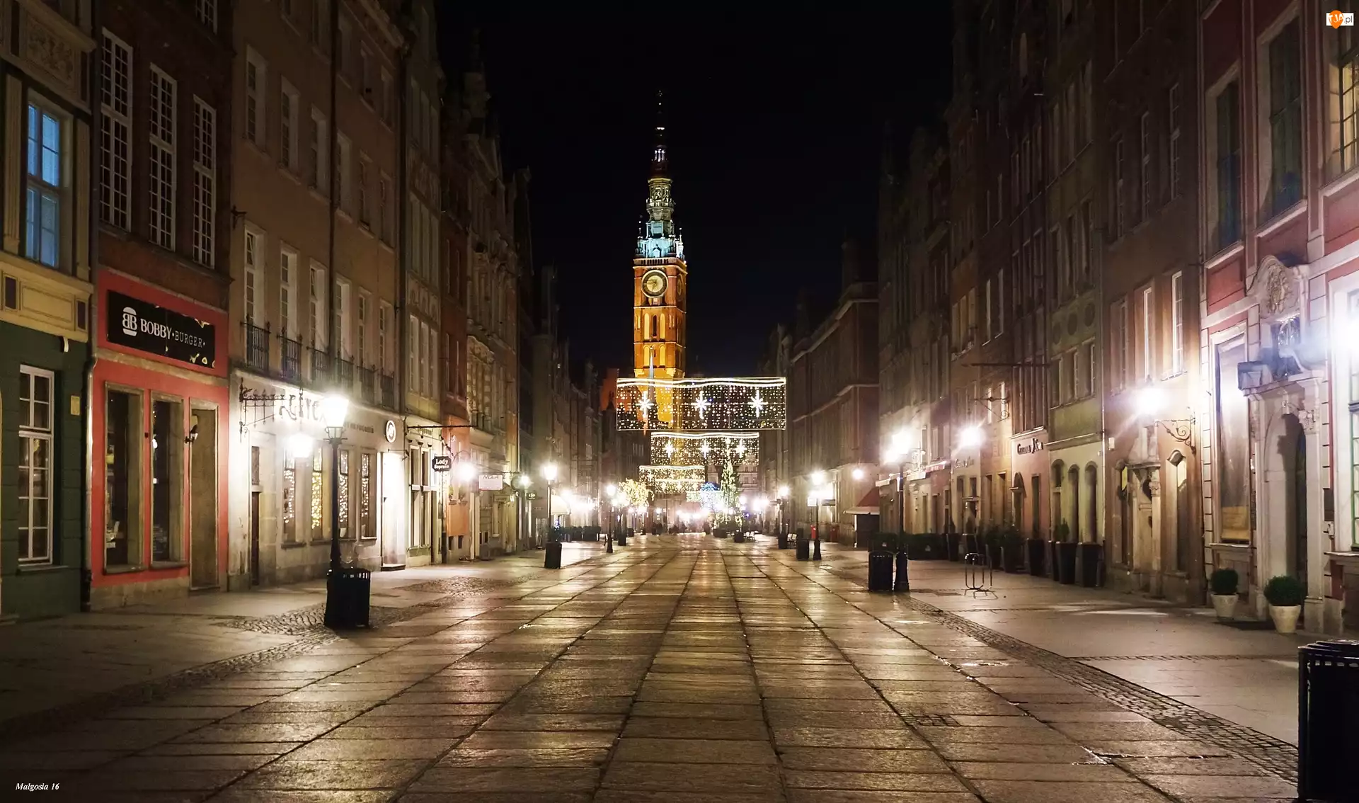 Latarnie, Miasto, Ulica, Gdańsk, Noc