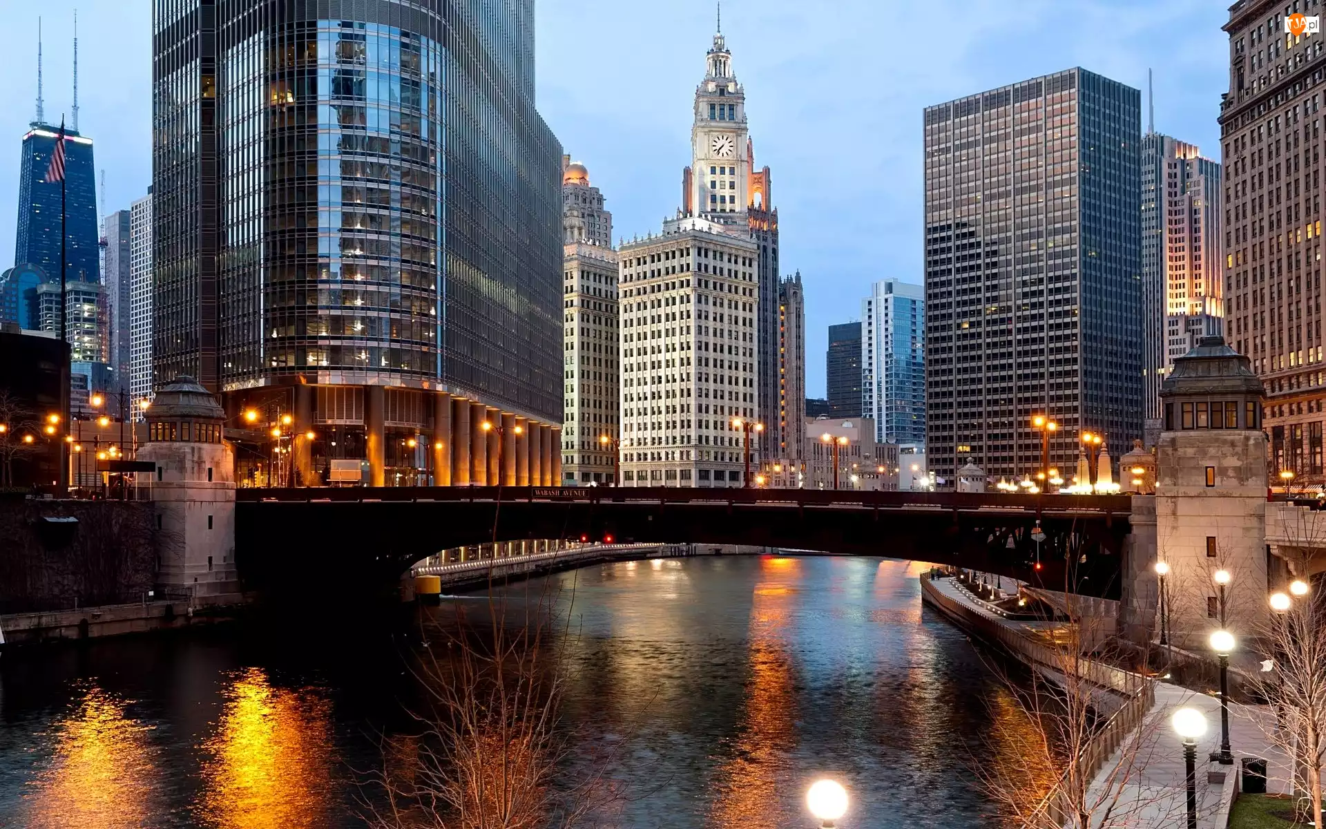 USA, Wieżowce, Rzeka, Most, Chicago