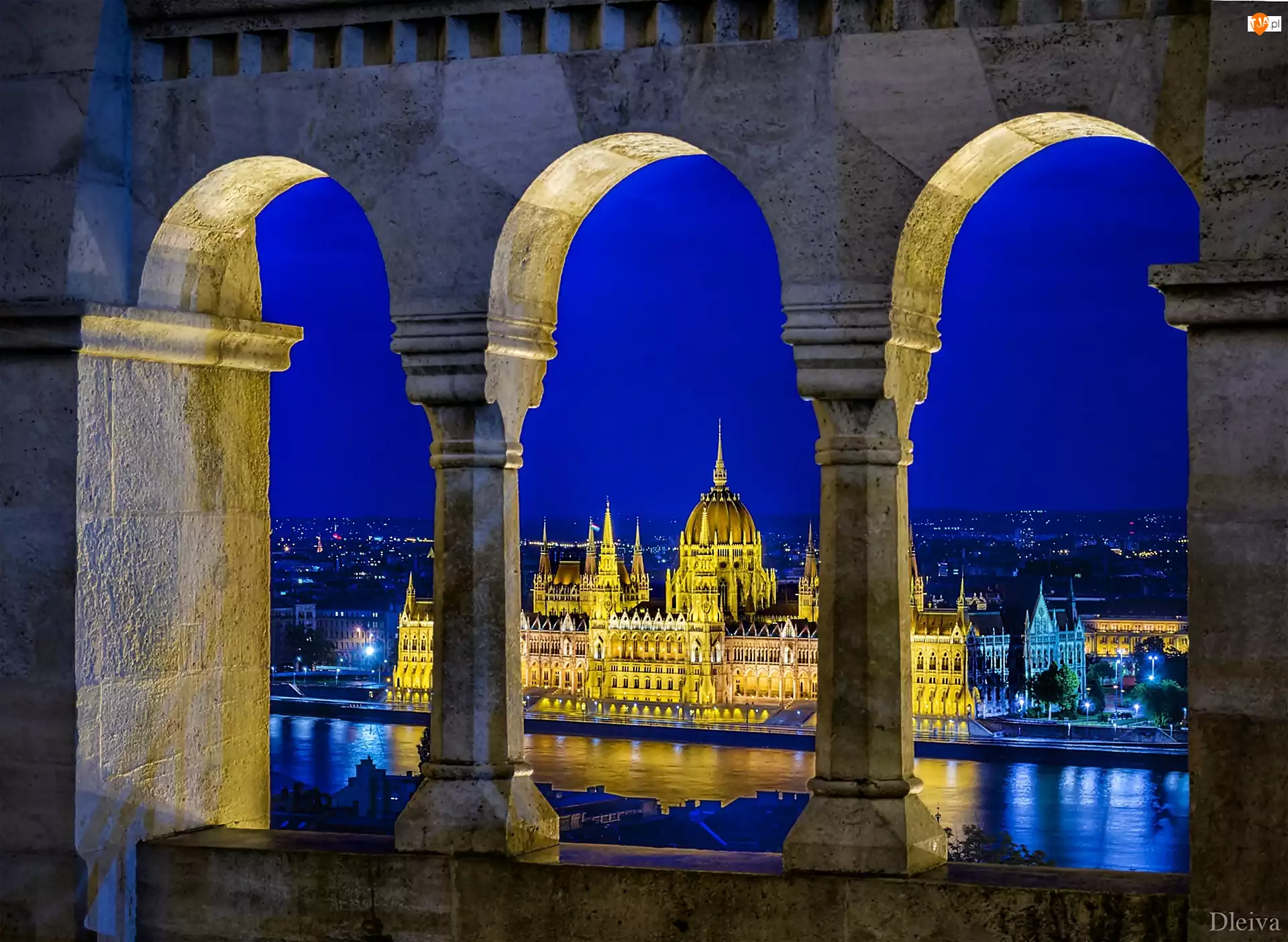 Węgry, Parlament, Rzeka, Budapeszt, Nocą, Miasto, Zabytek
