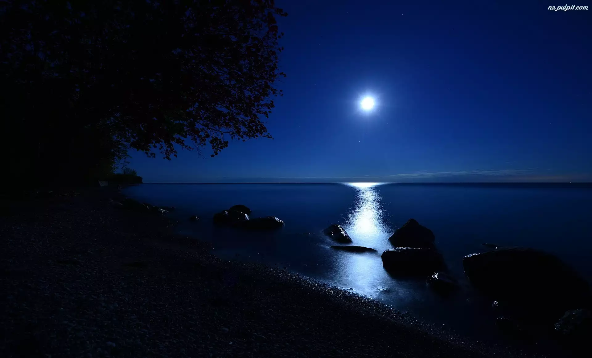 Jezioro, Księżyca, Noc, Poświata