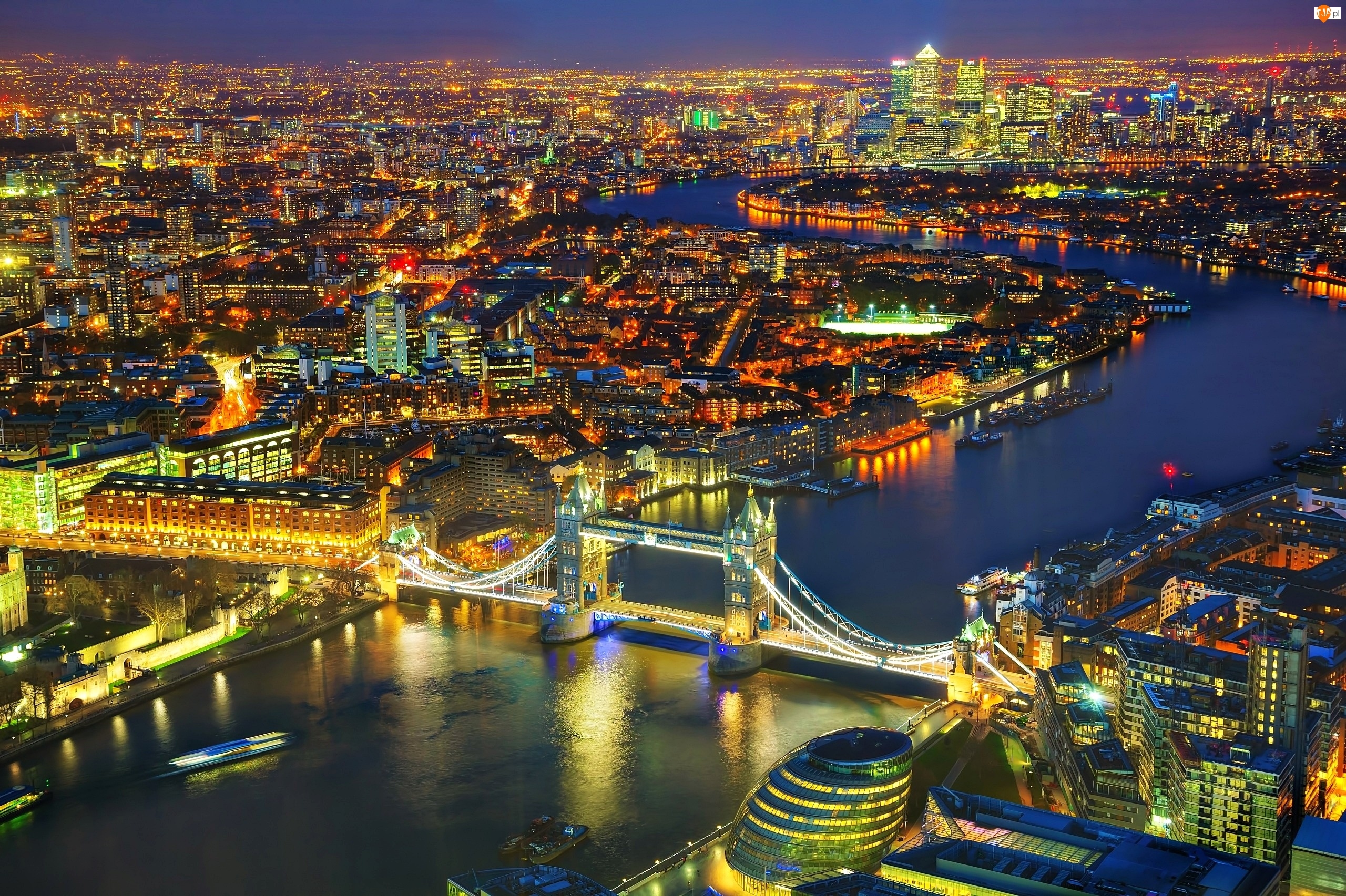 Panorama, Londyn, Anglia, Miasto Nocą