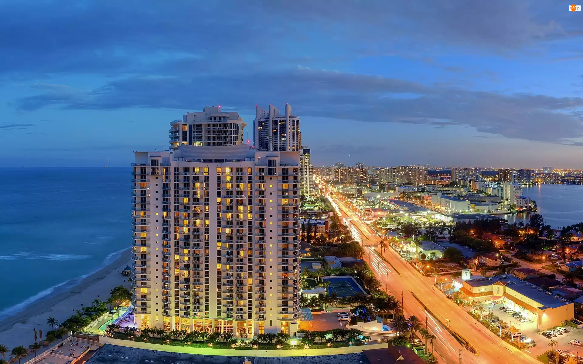 Miami, Wybrzeże, Panorama, Floryda, Ocean, Miasta