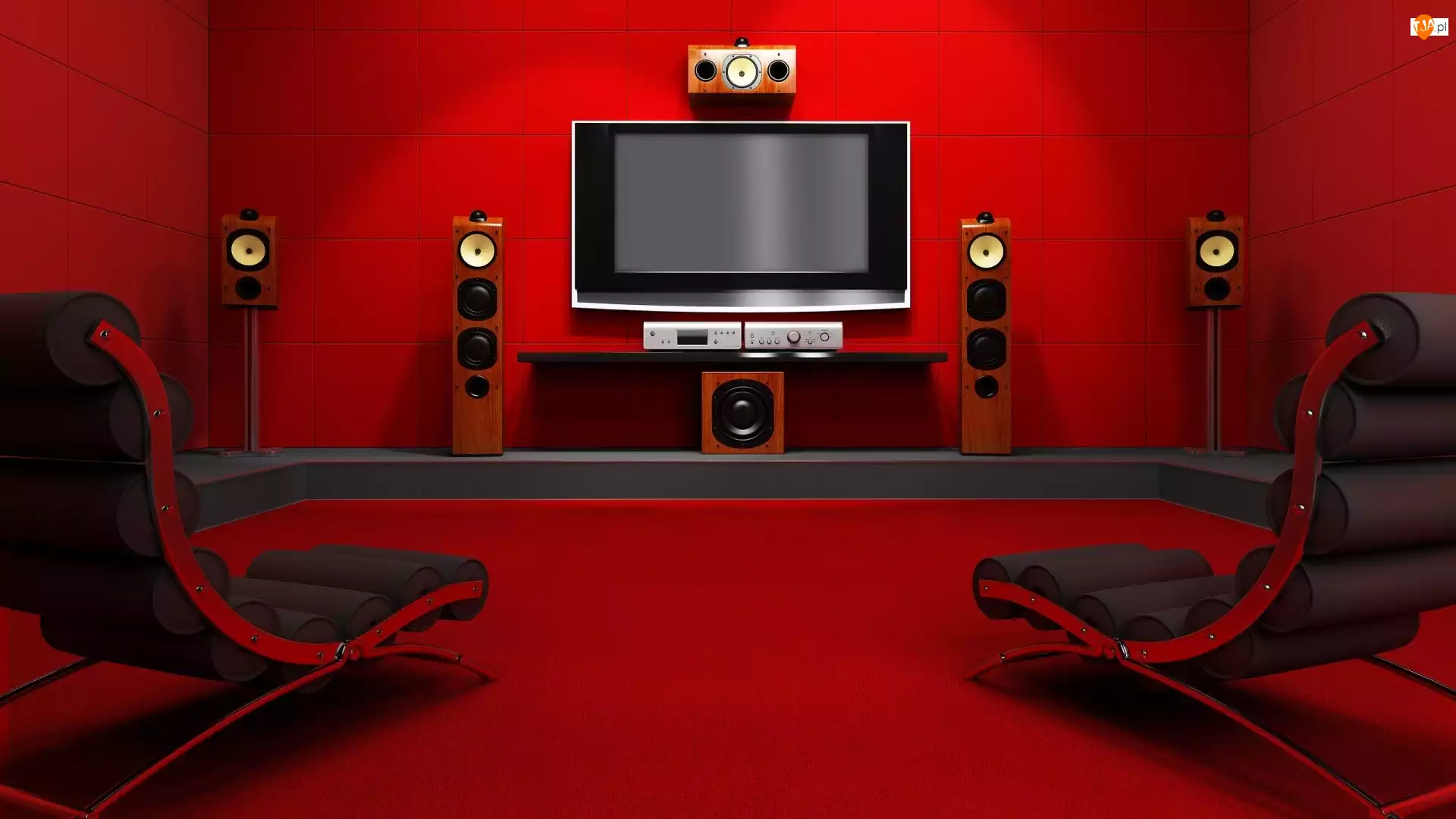 Kino, Audio-Video, Czerwony, Pokój, Domowe