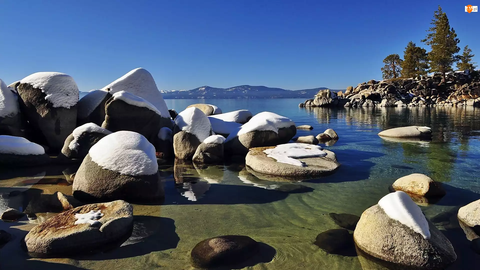 Kamienie, Nevada, Tahoe, Jezioro, Ośnieżone