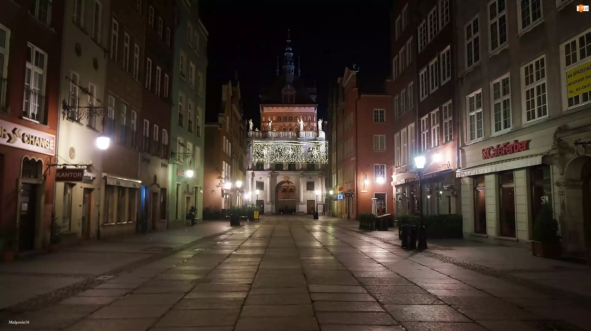 Gdańsk, Kamienice, Miasto, Latanie, Noc, Ulica