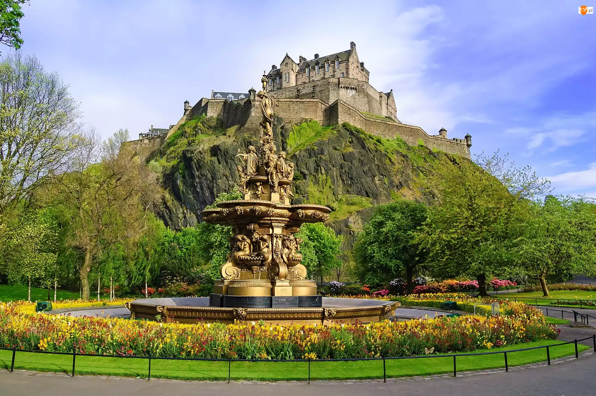 Edinburgh Castle, Zamek w Edynburgu, Fontanna, Szkocja, Wzgórze, Edynburg