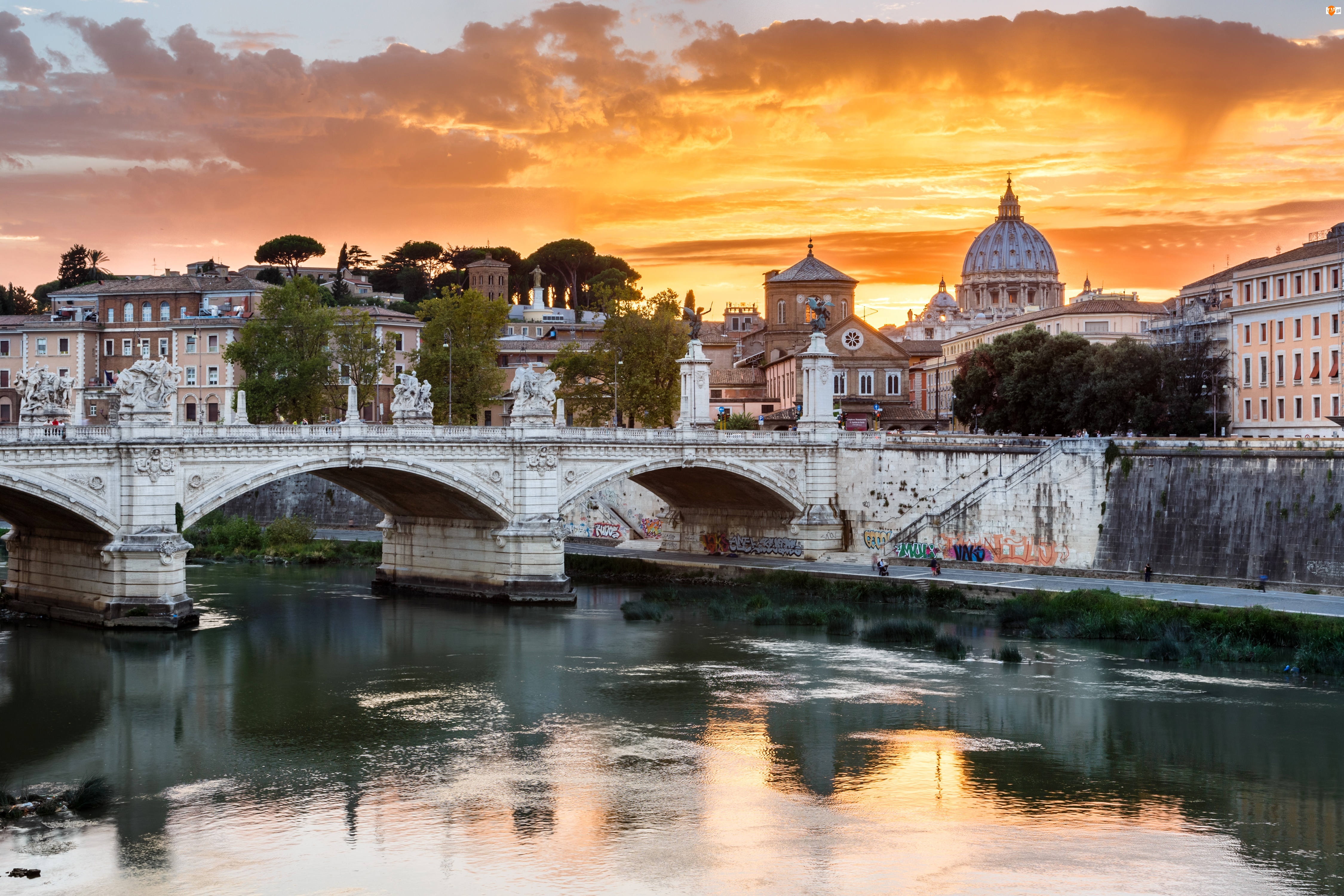 Domy, Włochy, Rzeka, Rzym, Most