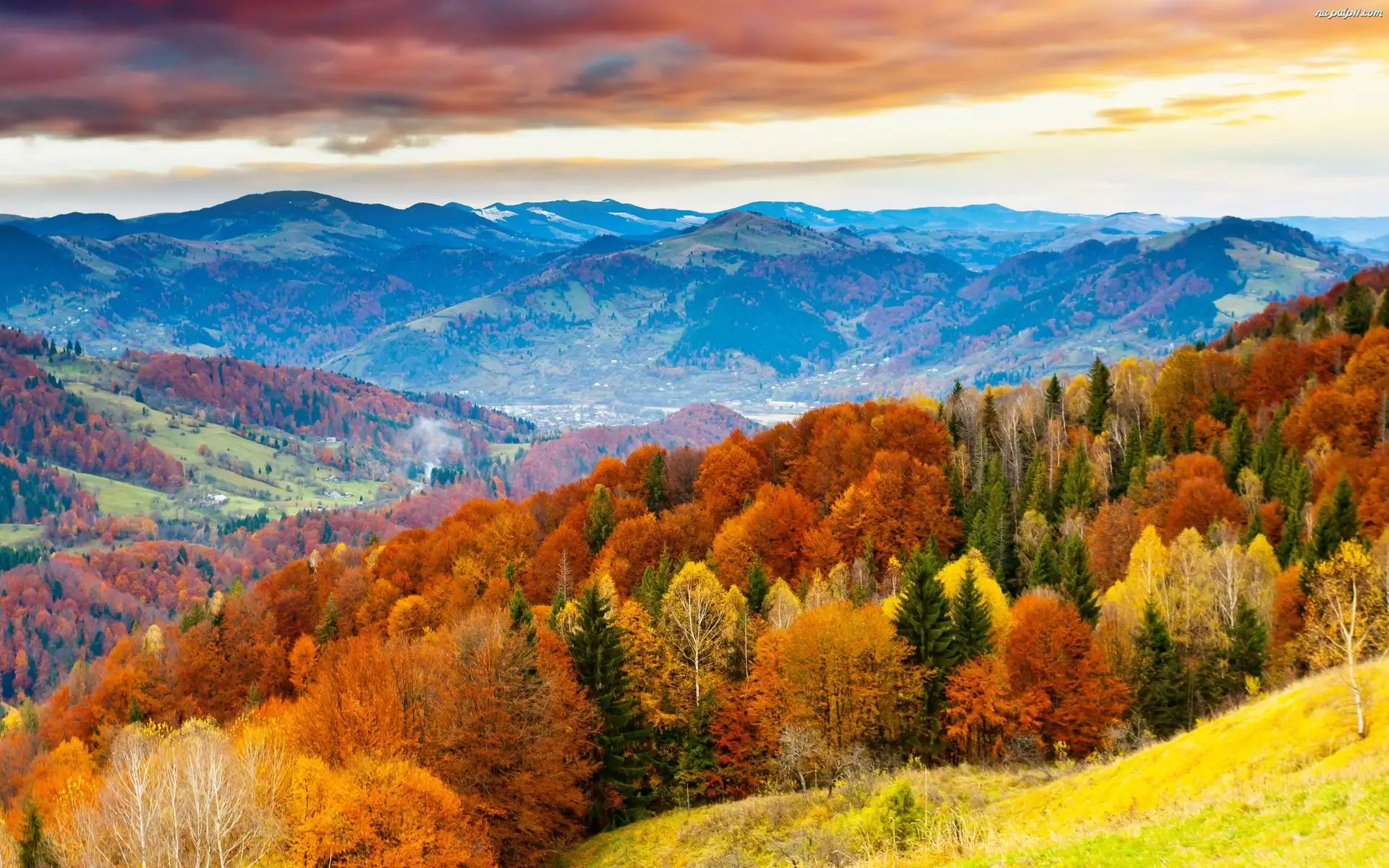 Góry, Jesień, Kolorowe, Drzewa