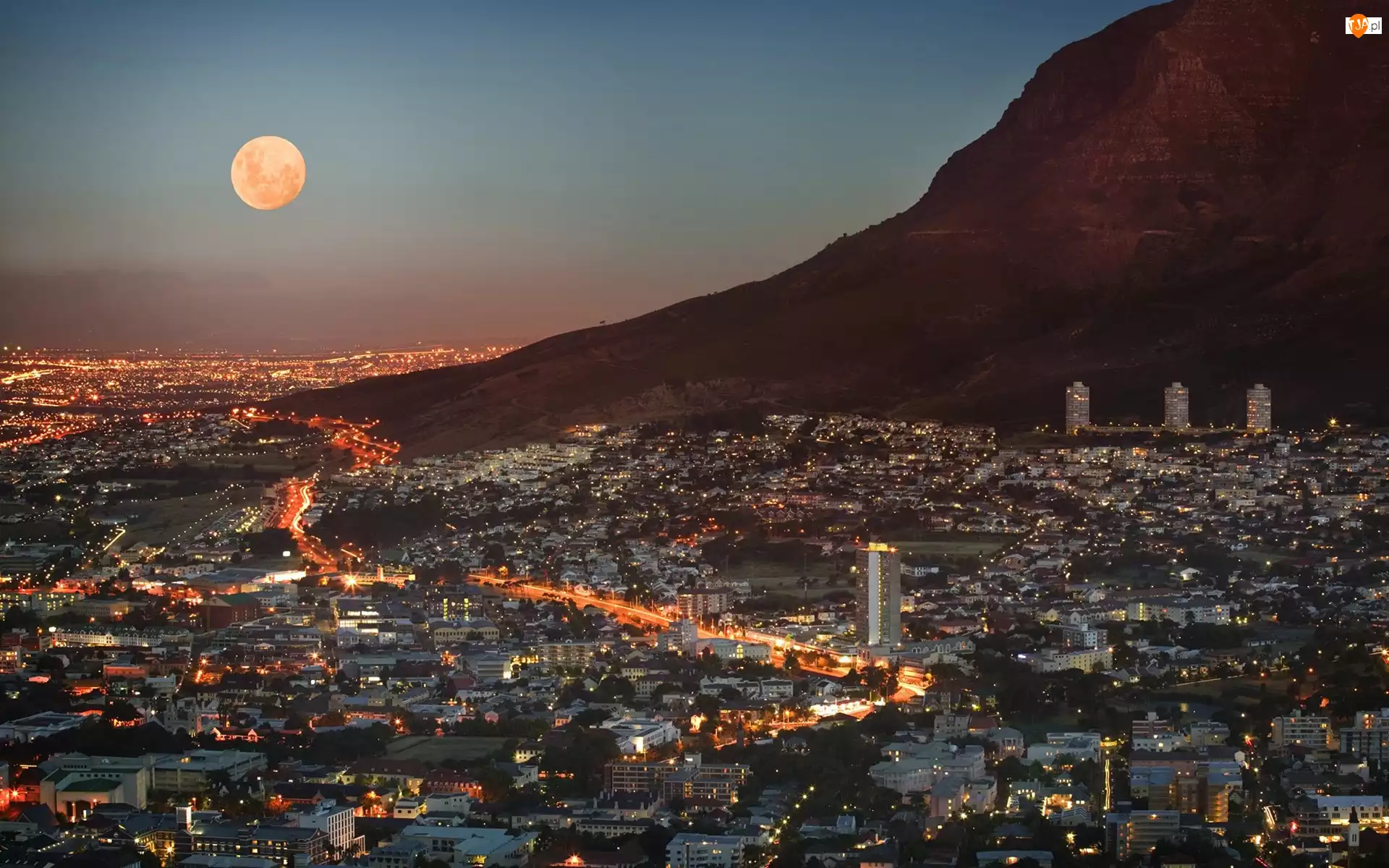 Góra, Republika Południowej Afryki, Miasto, Kapsztad, Noc