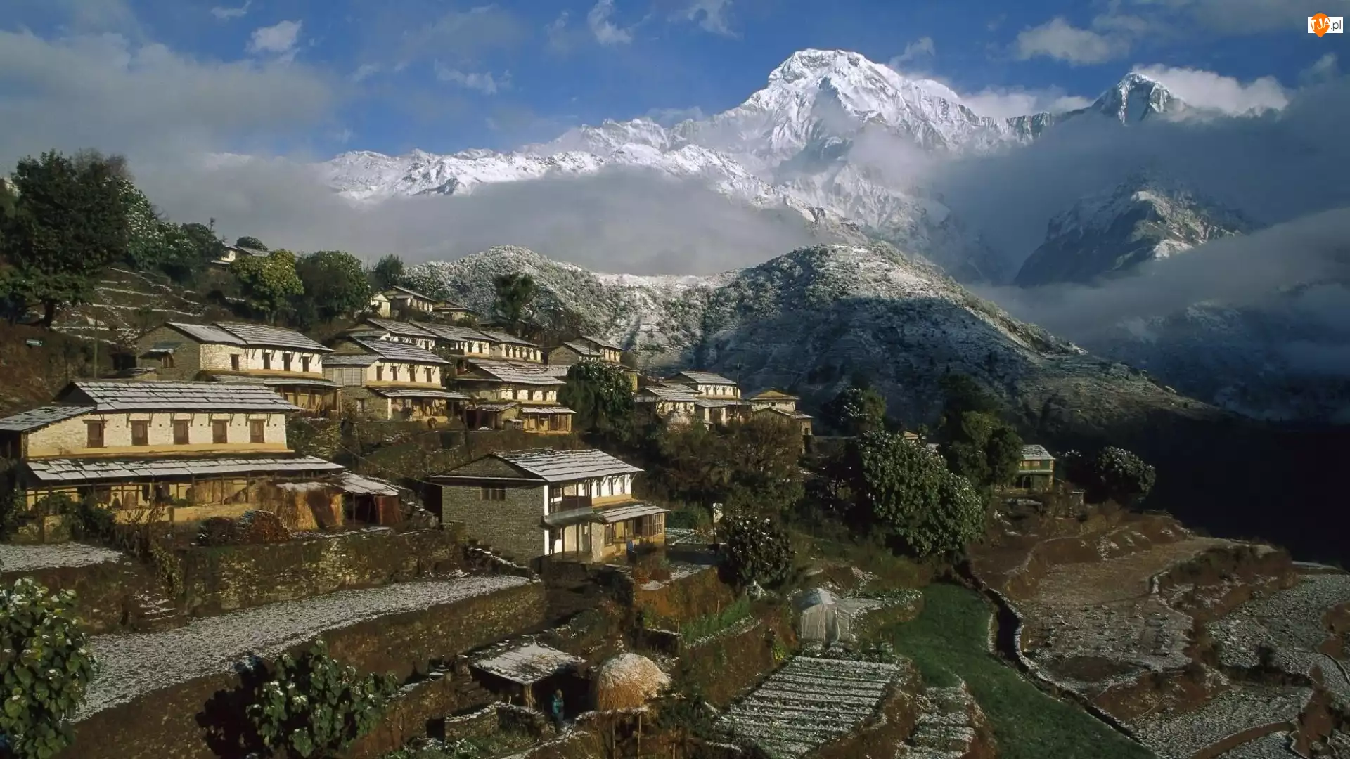 Miasteczko, Góry, Ghrung, Nepal, Domy