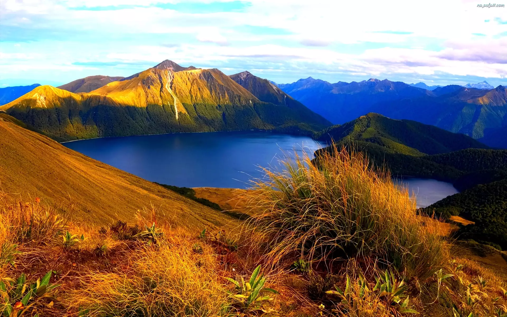 Nowa Zelandia, Park Narodowy Fiordland, Jezioro, Góry