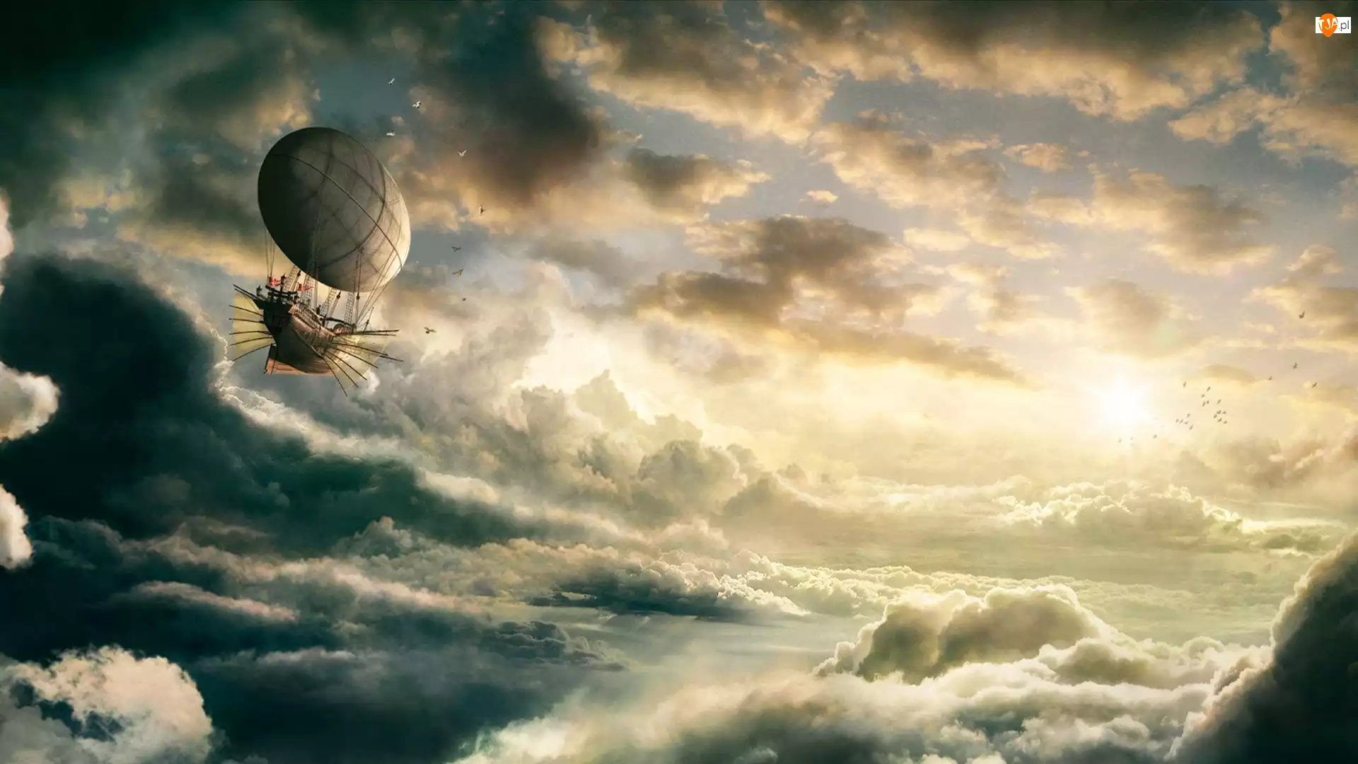 Chmury, Fantasy, Statek, Powietrzny