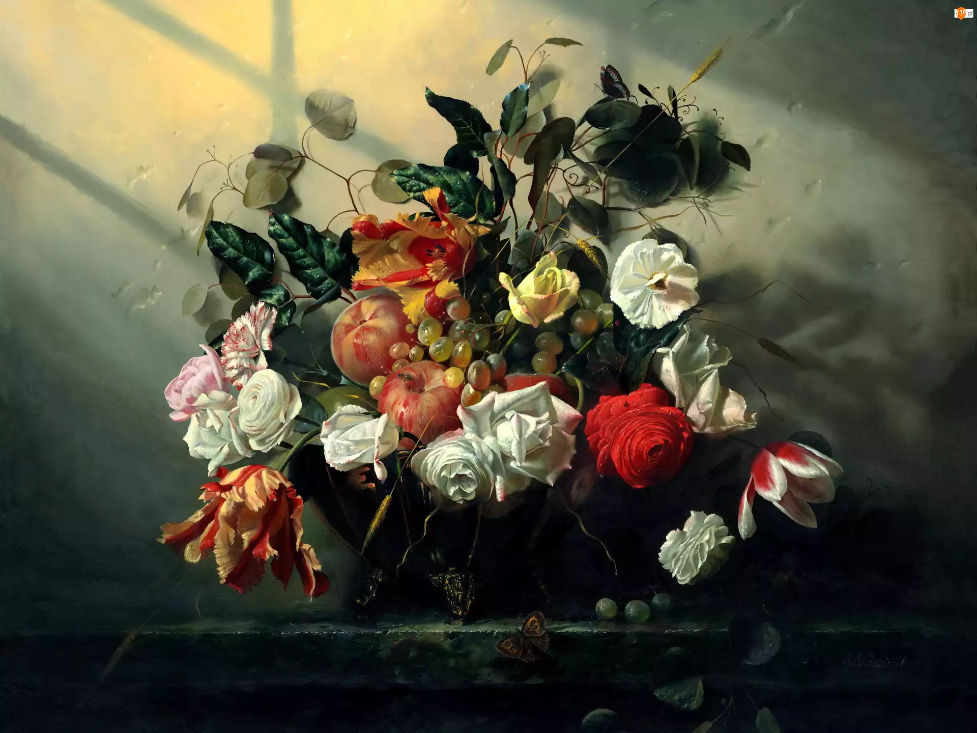 Obraz, Aleksiej Antonow, Kwiaty, Martwa Natura, Owoce