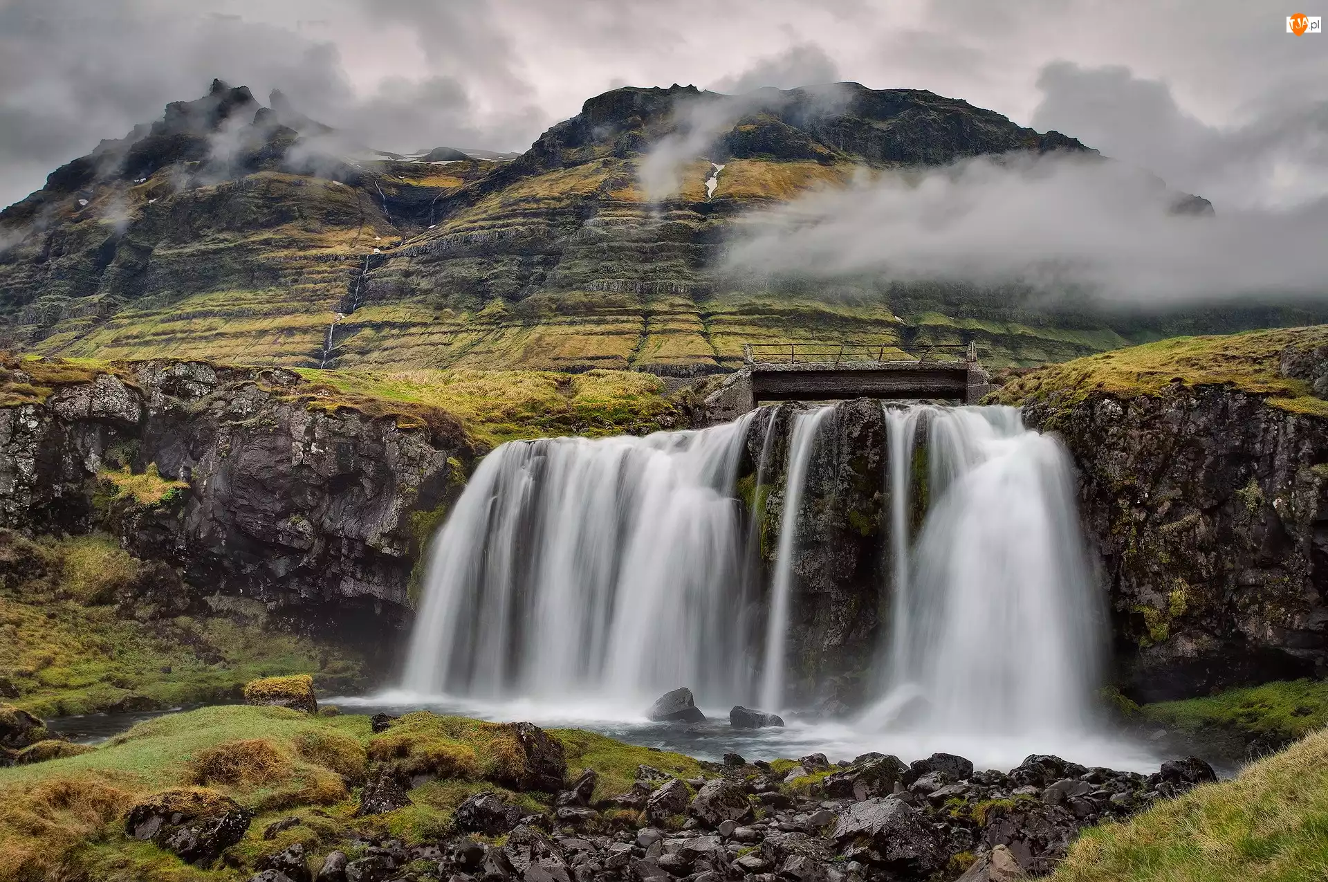 Wodospad, Islandia, Góra, Mgła