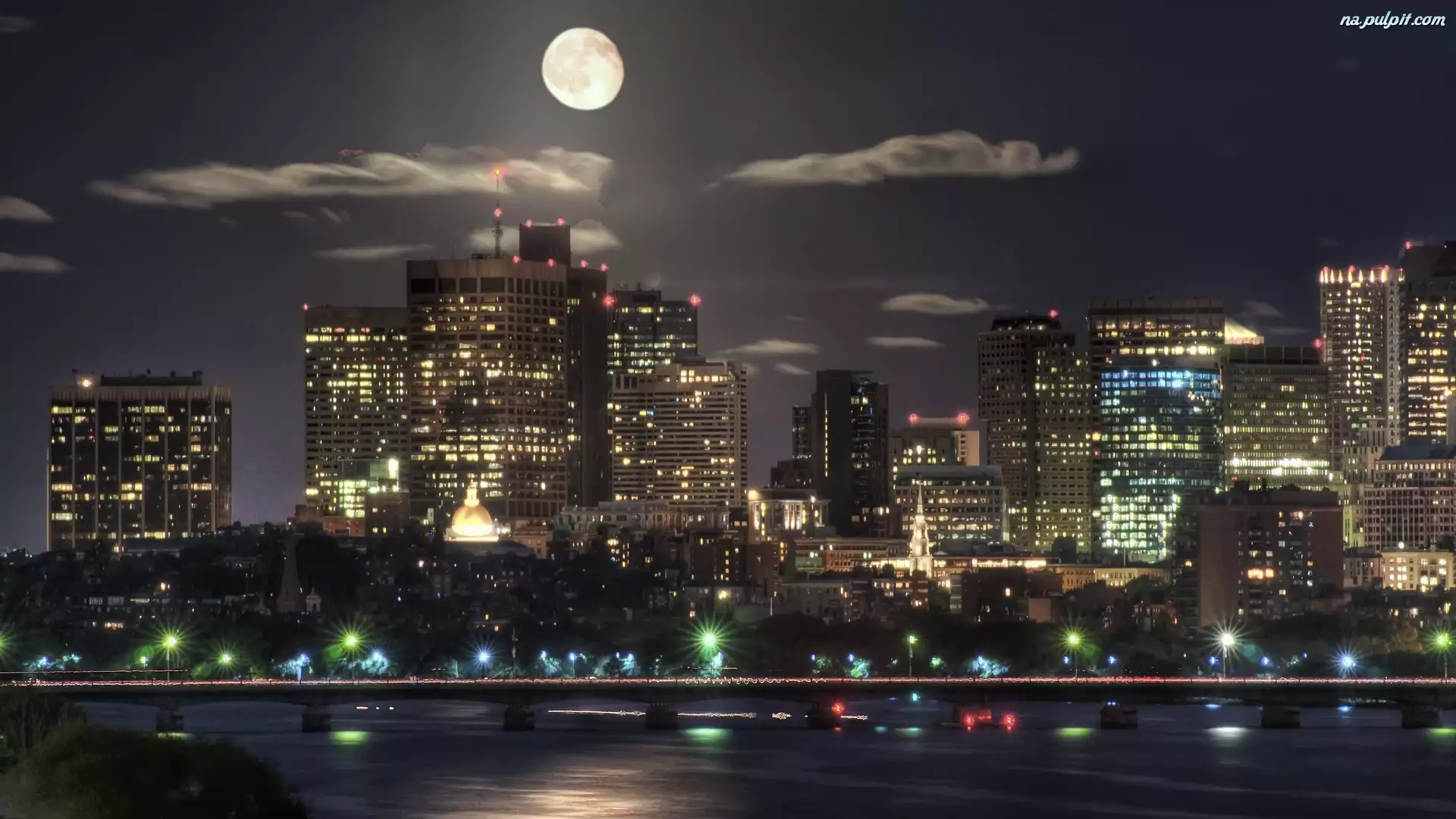 Kanada, Vancouver, Panorama, Księżyc, Budynki, Miasta