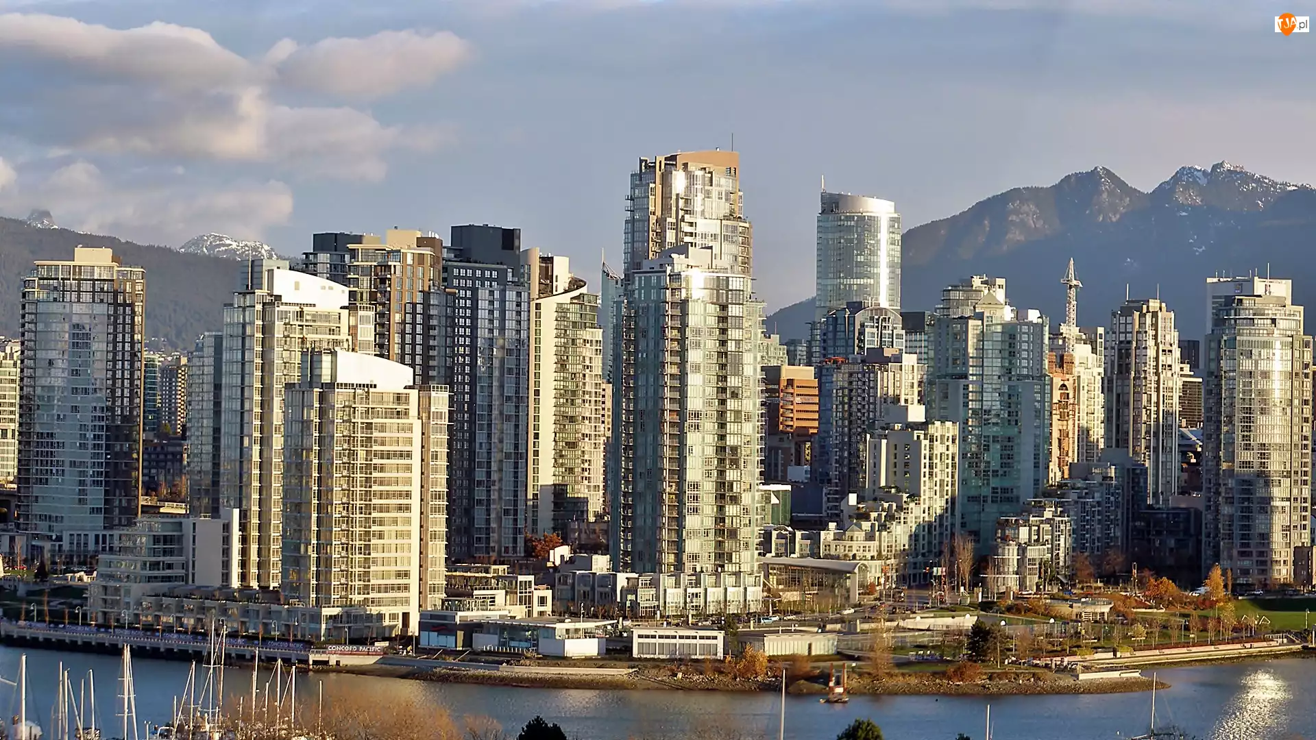 Vancouver, Przebijające, Góry, Światło, Panorama, Morze