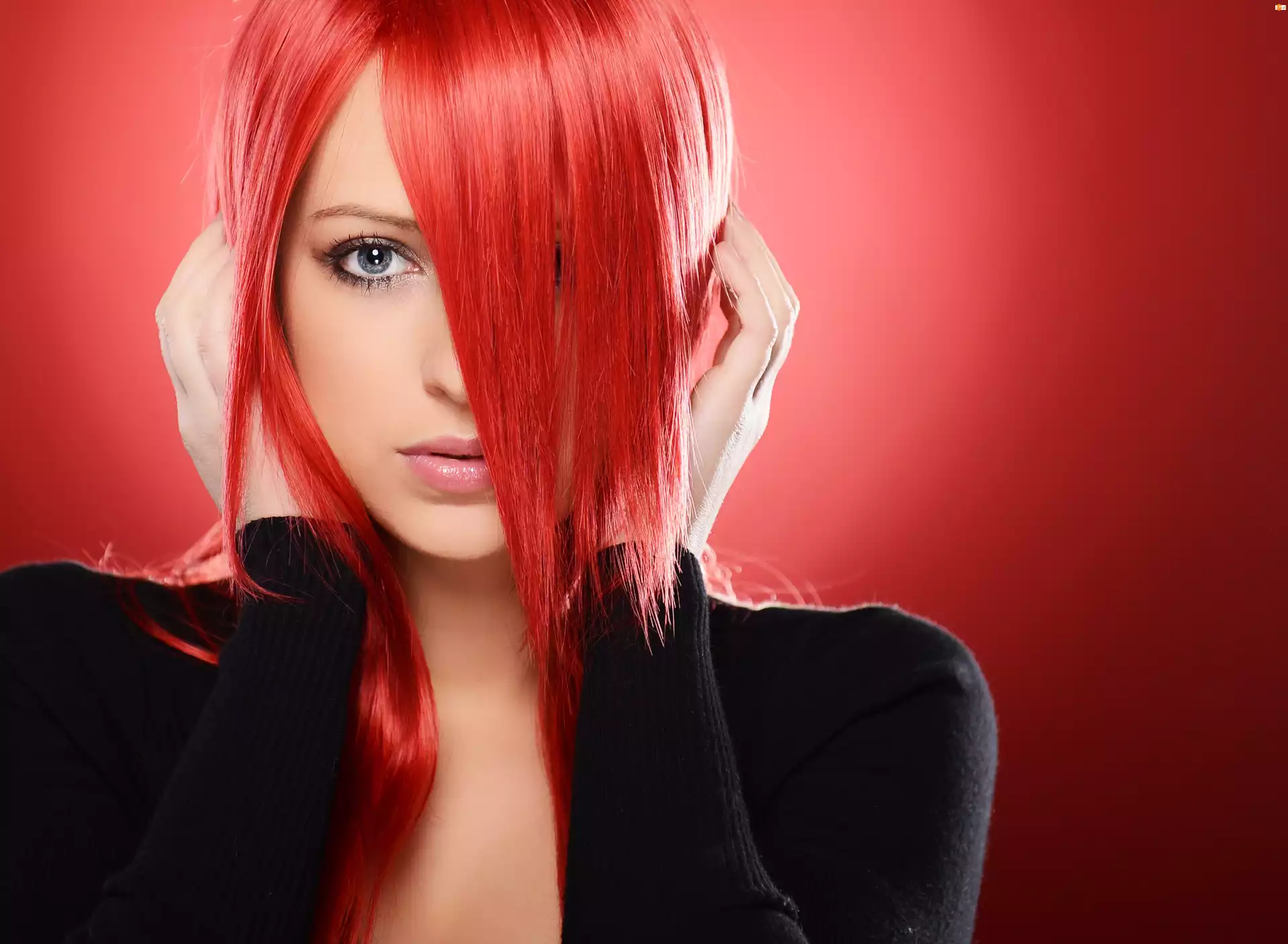 Płomienna czerwień, Kobieta, Farbowane włosy