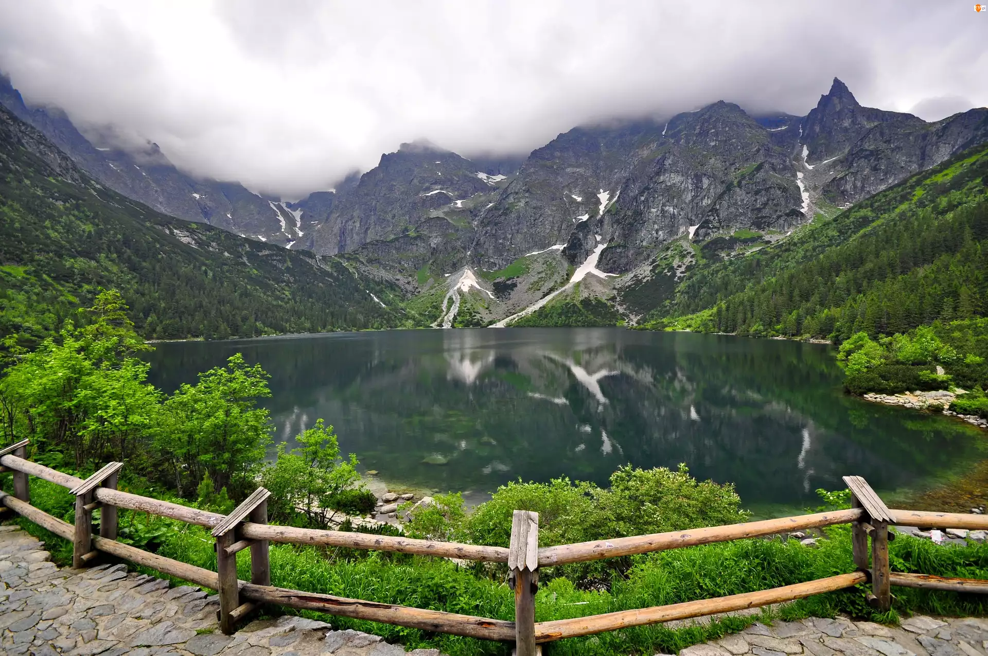 Jezioro, Polska, Tatry, Góry, Ogrodzenie