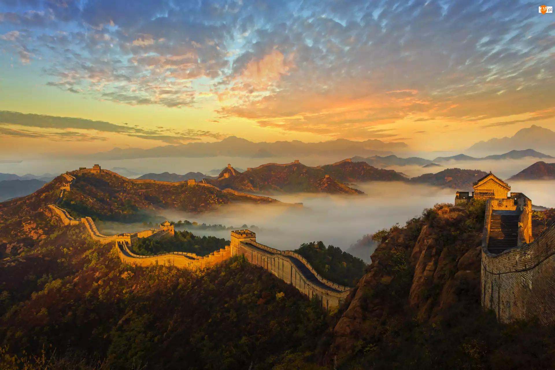 Chmury, Mgła, Mur, Wielki, Skały Wielki Mur Chiński, Chiński, Lasy