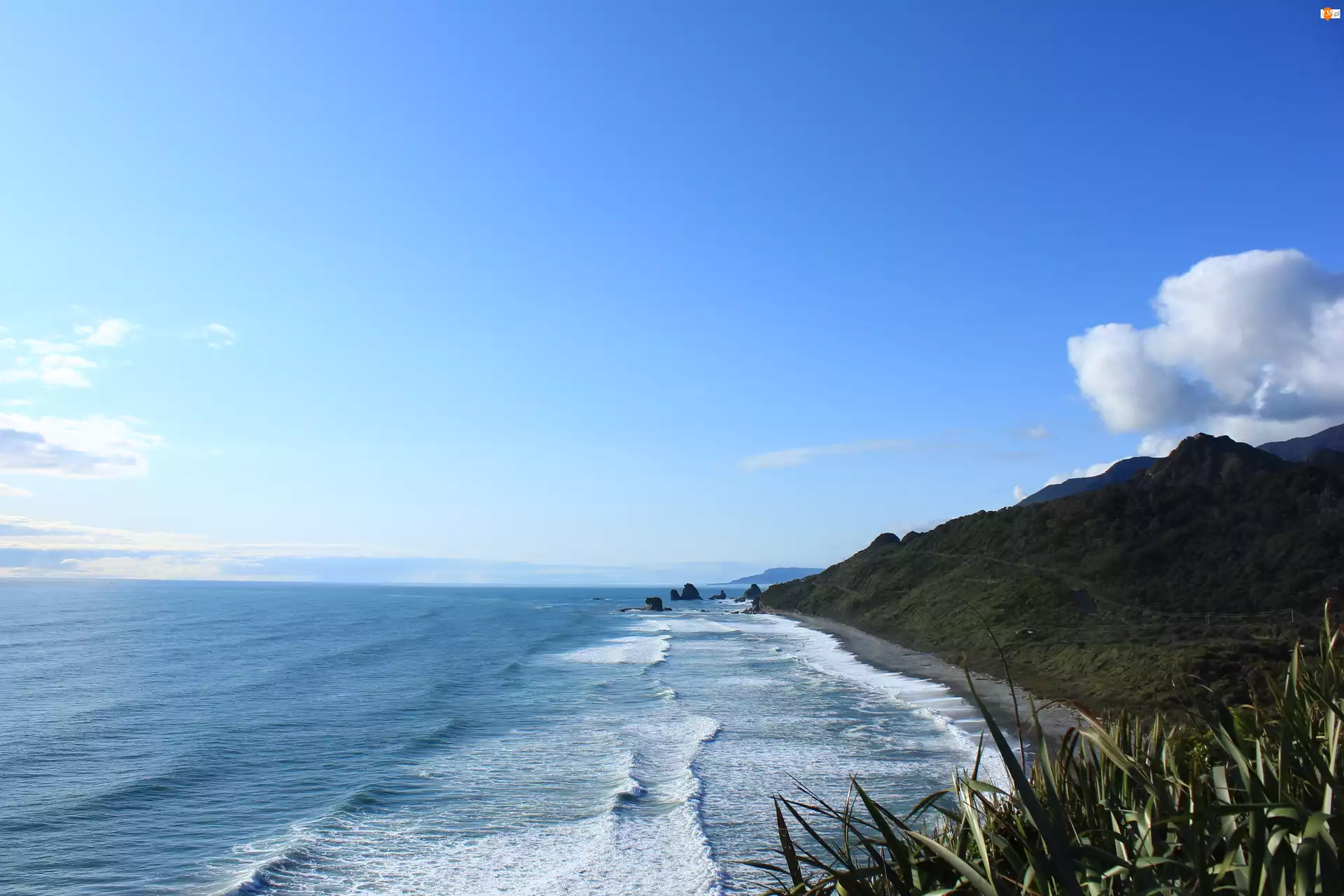 Morze, Wybrzeże, Góry, Nowa Zelandia