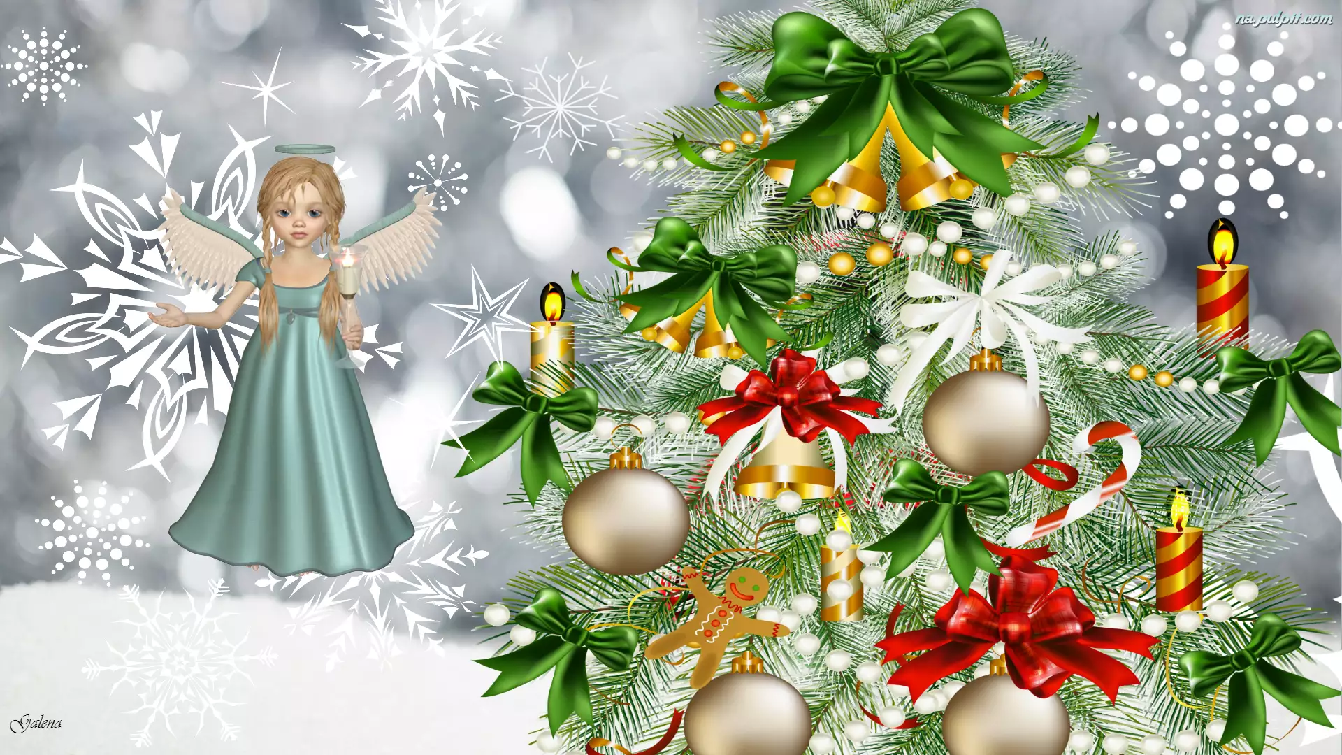 Anioł, Grafika 2D, Choinka, Boże Narodzenie