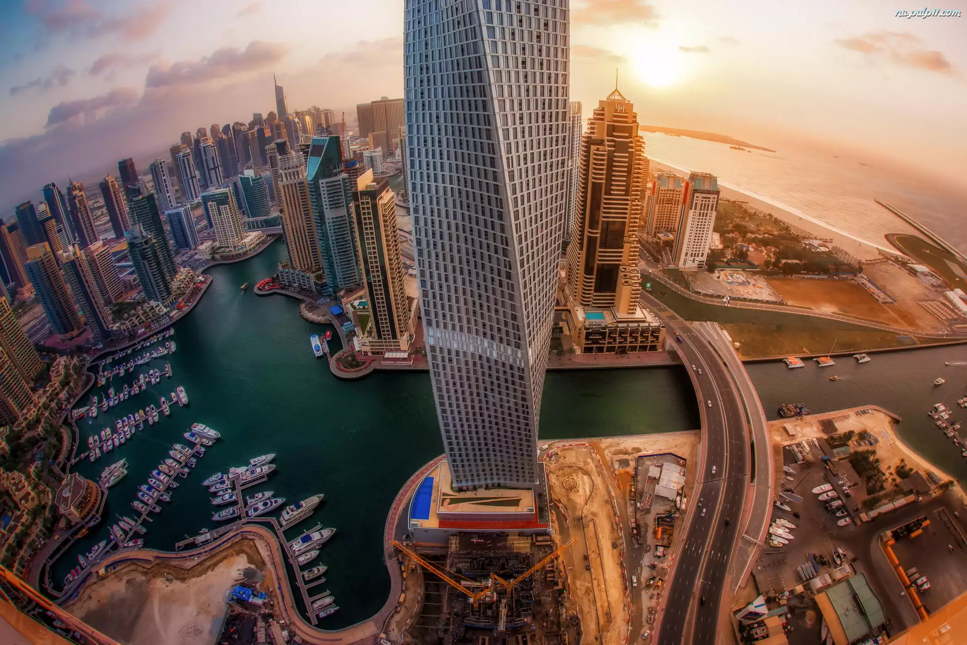 Cayan Tower, Z lotu ptaka, Wieżowiec, Dubaj, Widnokrąg