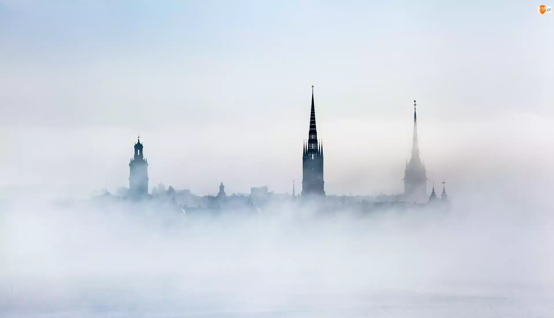 Kościół, Chmury, Sztokholm, Mgła, Wyspa Riddarholmen, Wieże
