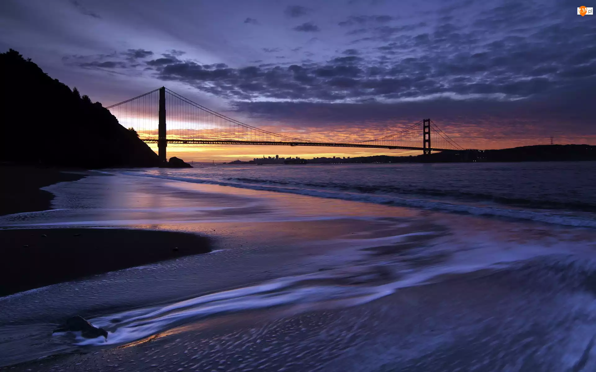 Most Golden Gate, Zachód Słońca, San Francisco, Cieśnina