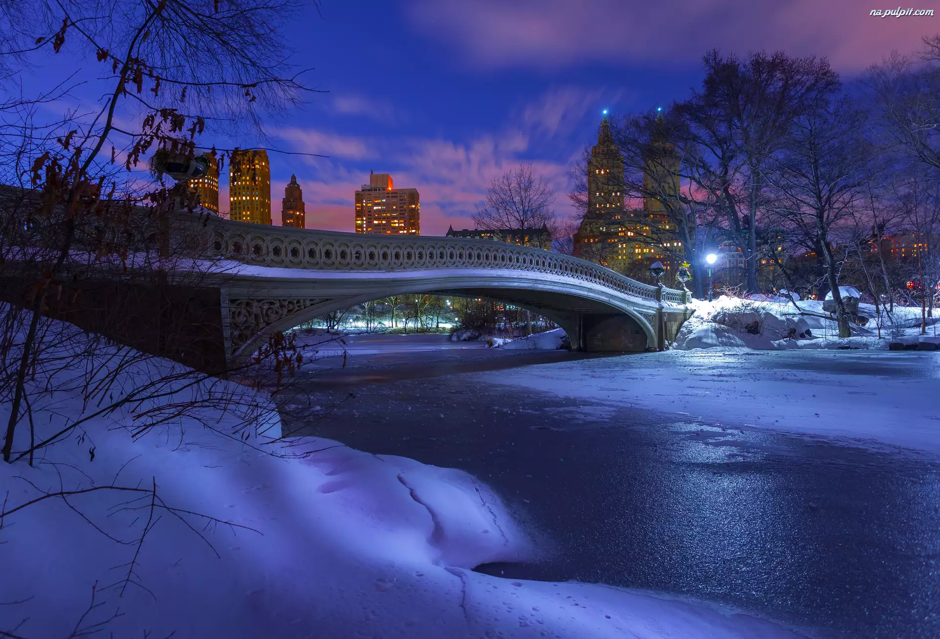 Most, Nowy Jork, Zima, Central Park, Rzeka